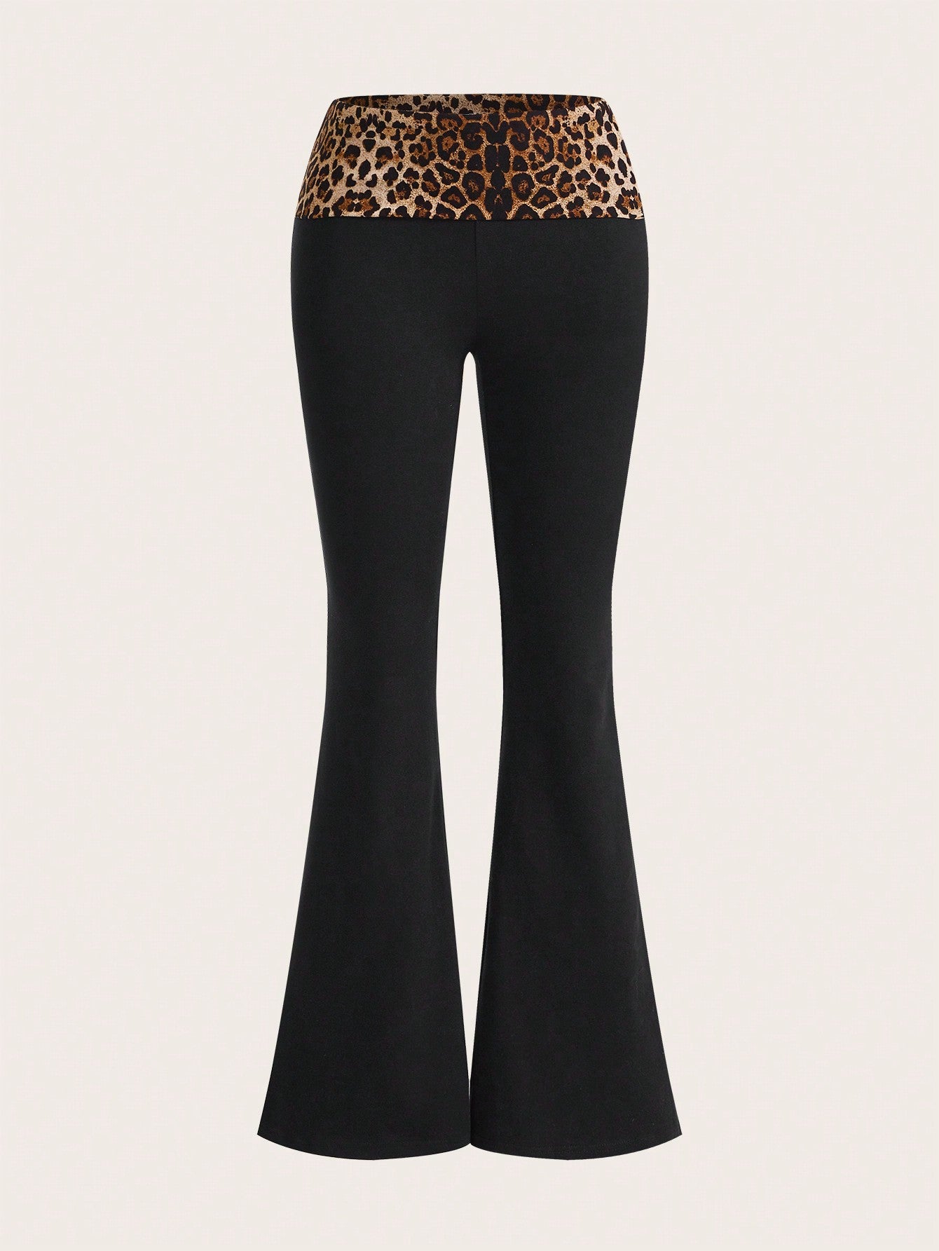 Y2k Pink Leopard Print Spliced Fold-Over Waist Flare Pants With Super Low Rise