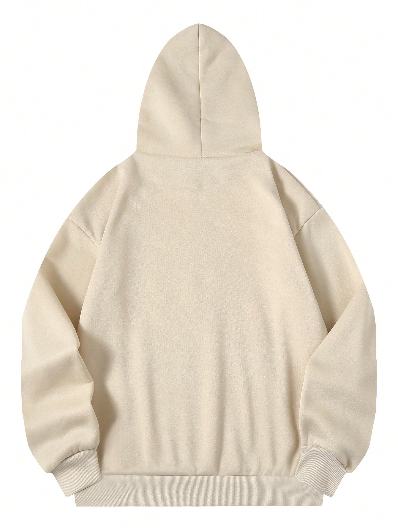 Long Hoodie With Kangaroo Pocket, Letter & Pattern Print And Warm Lining