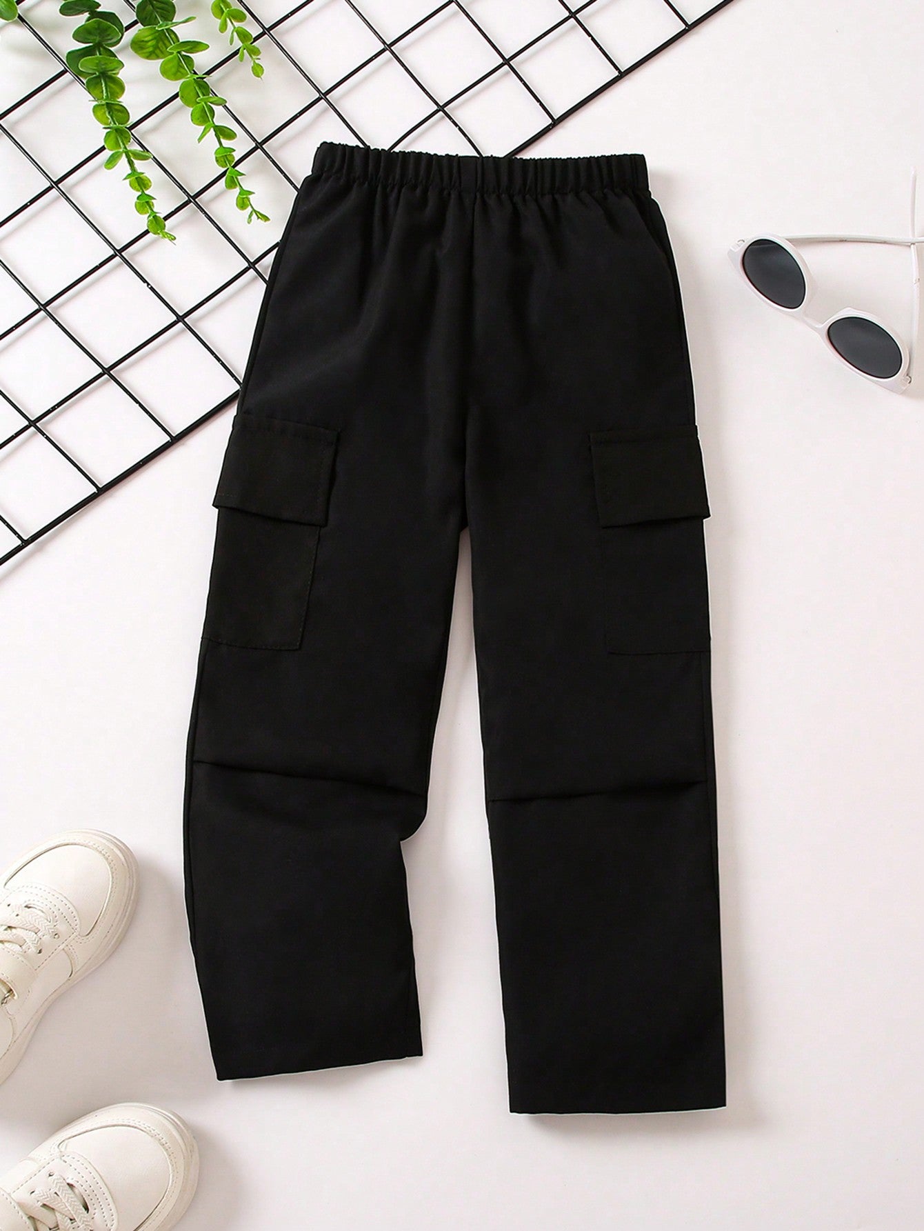 Young Girl Pocket Design Daily Wear Solid Color Pants