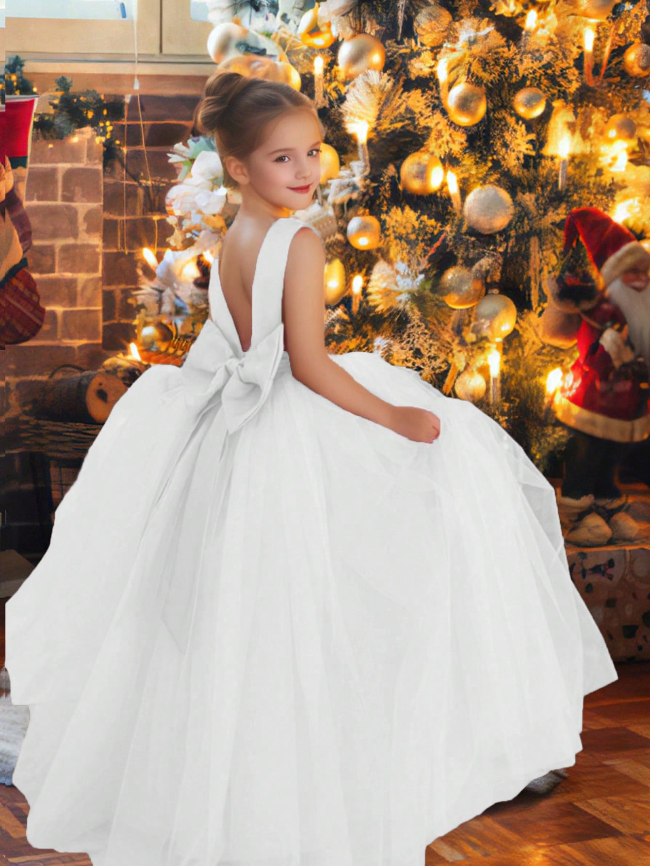 Tween Girl Elegant Bowknot Tulle Formal Dress, Perfect For Wedding & Evening Party