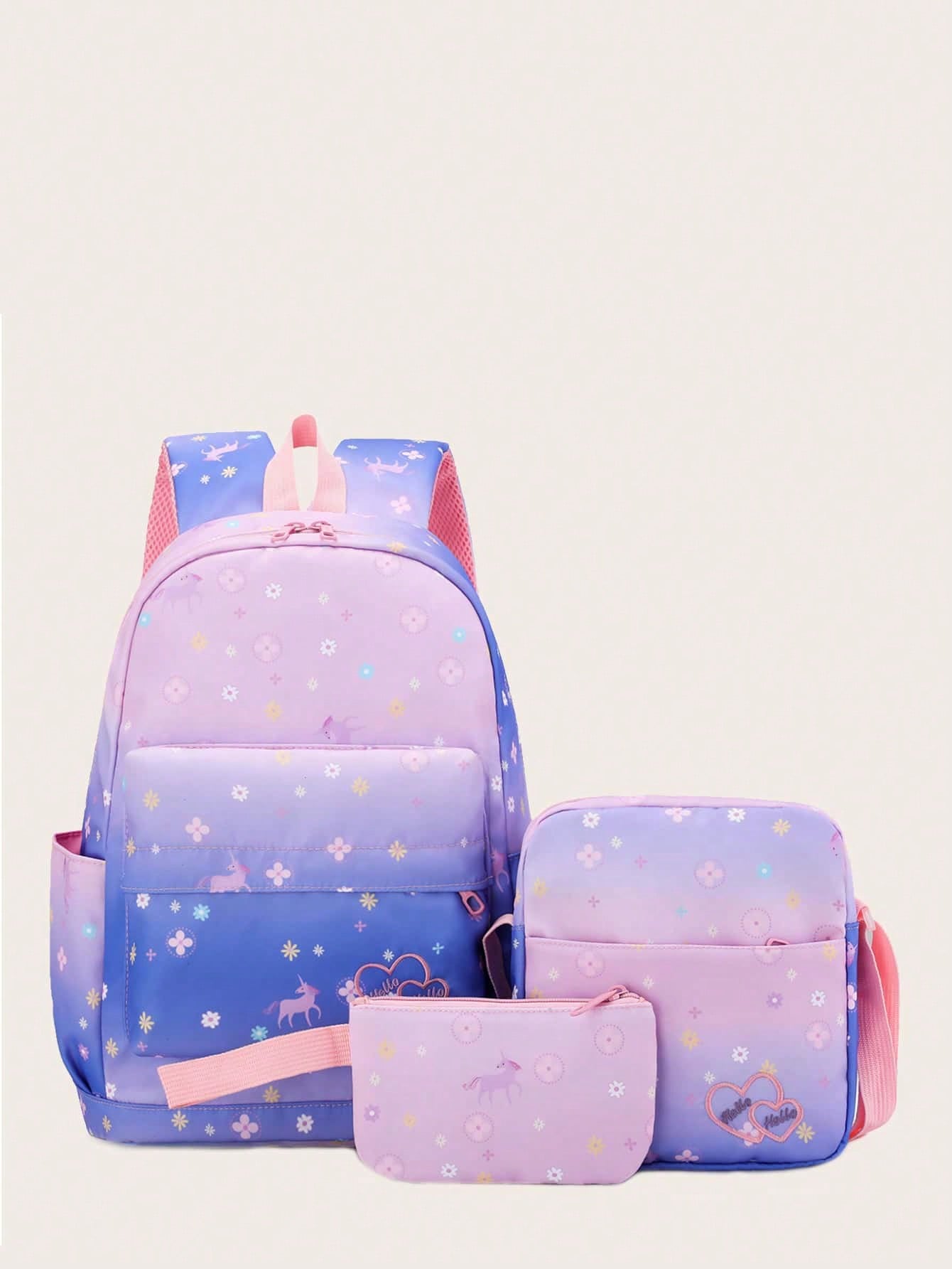 3-Piece Girls Backpack Set Children's Schoolbag With Lunch Box Elementary School Outdoor Bag,