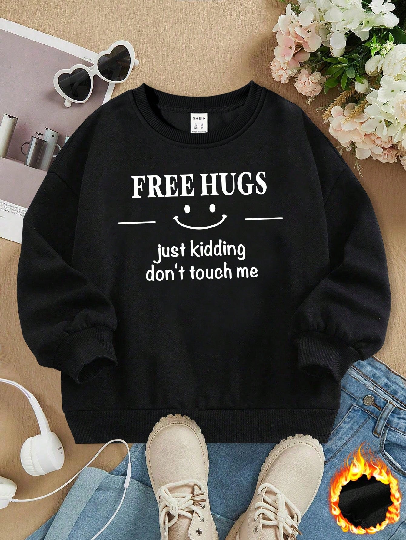 1pc Fashionable Casual Round Neck Fleece Sweatshirt For Tween Girls With Letter Print