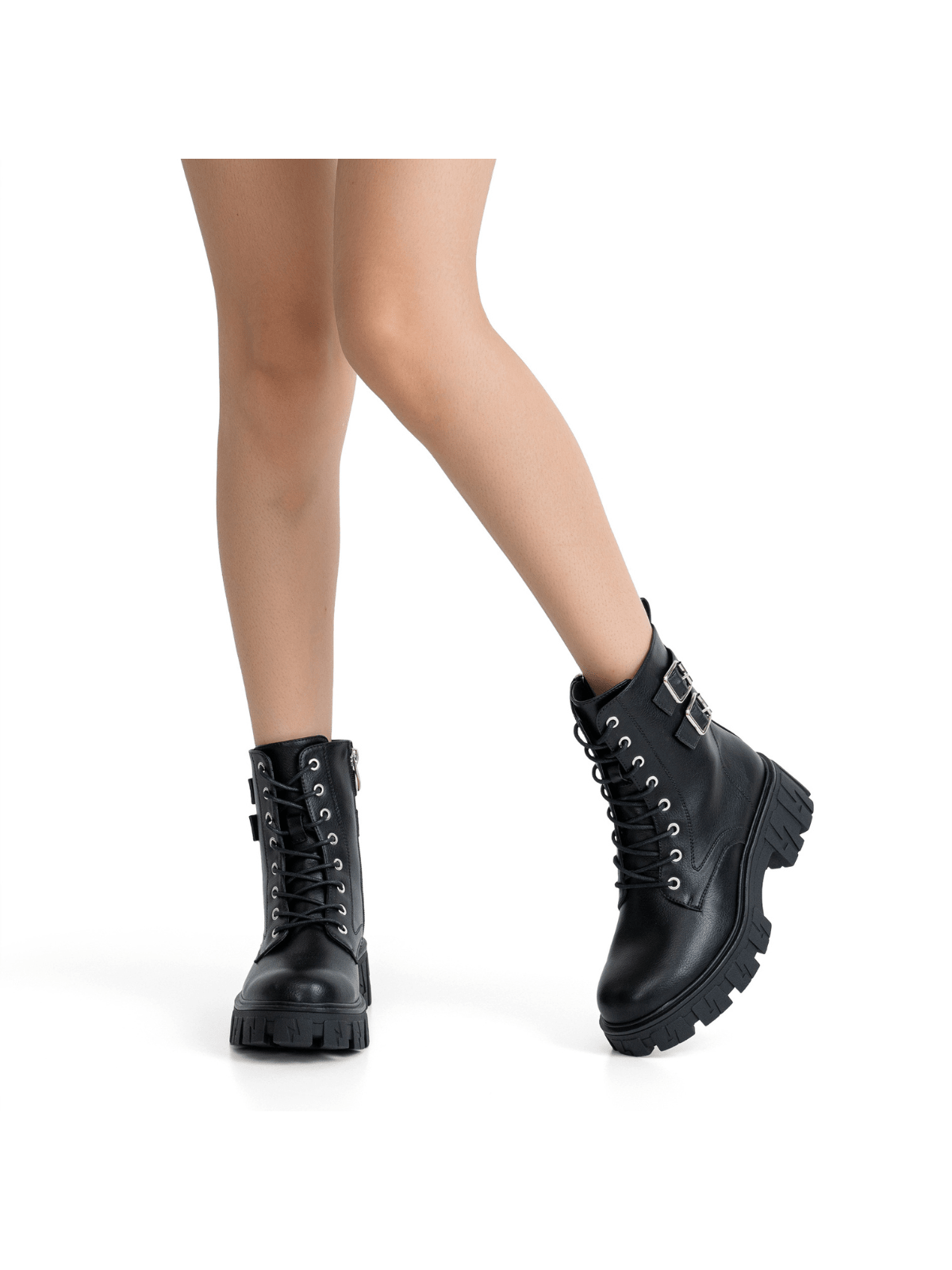 Women's 9612 Combat Boots, Platform Ankle Booties Lace-Up Lug Sole Inner Zipper