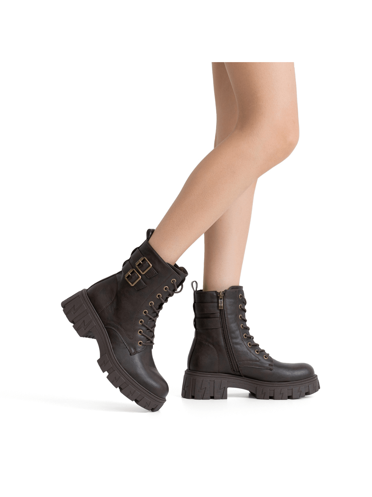 Women's 9612 Combat Boots, Platform Ankle Booties Lace-Up Lug Sole Inner Zipper