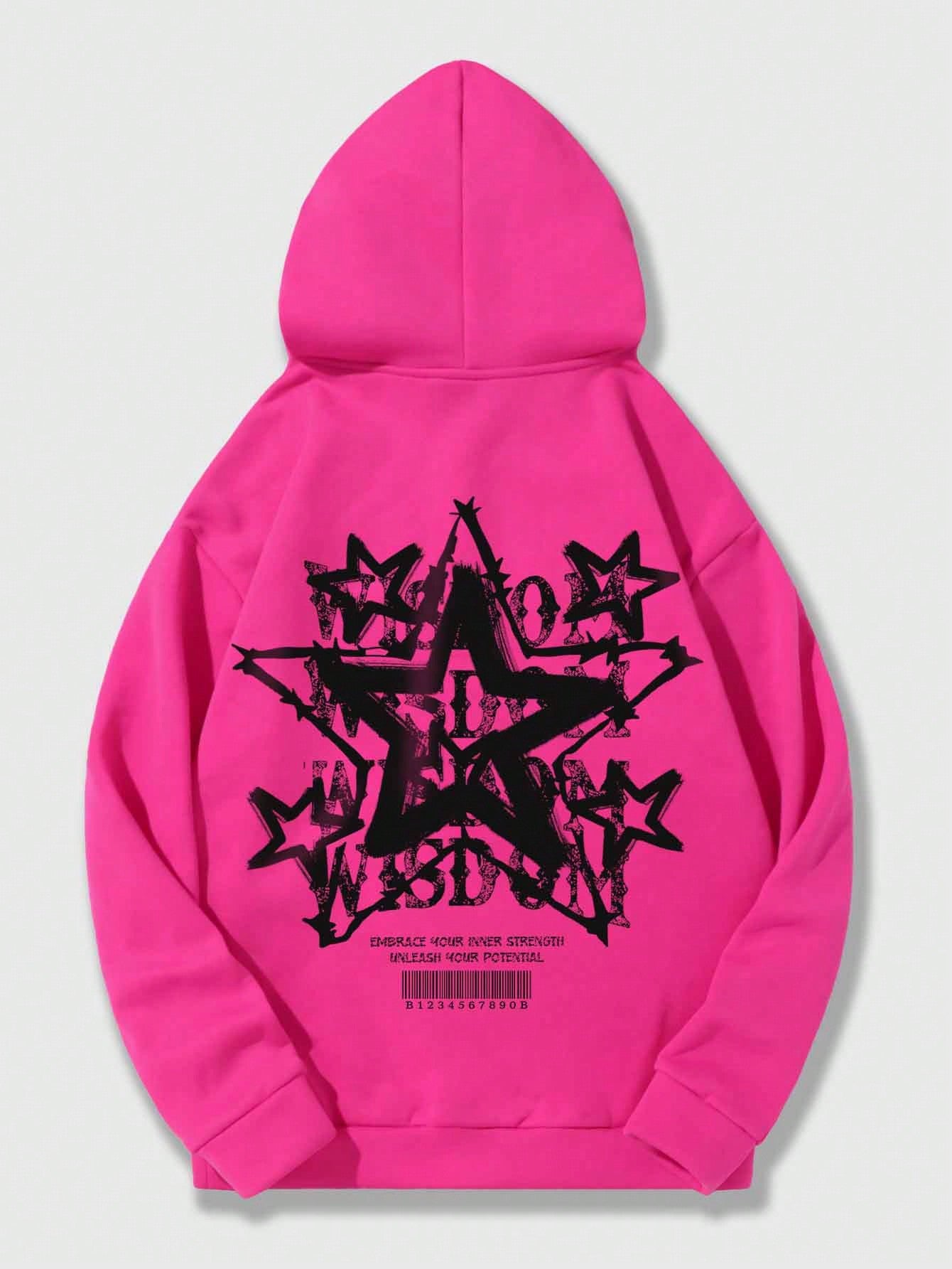 Street Life Men's Street Style Five-pointed Star Print Fleece Hoodie For Daily Wear In Spring, Autumn And Winter