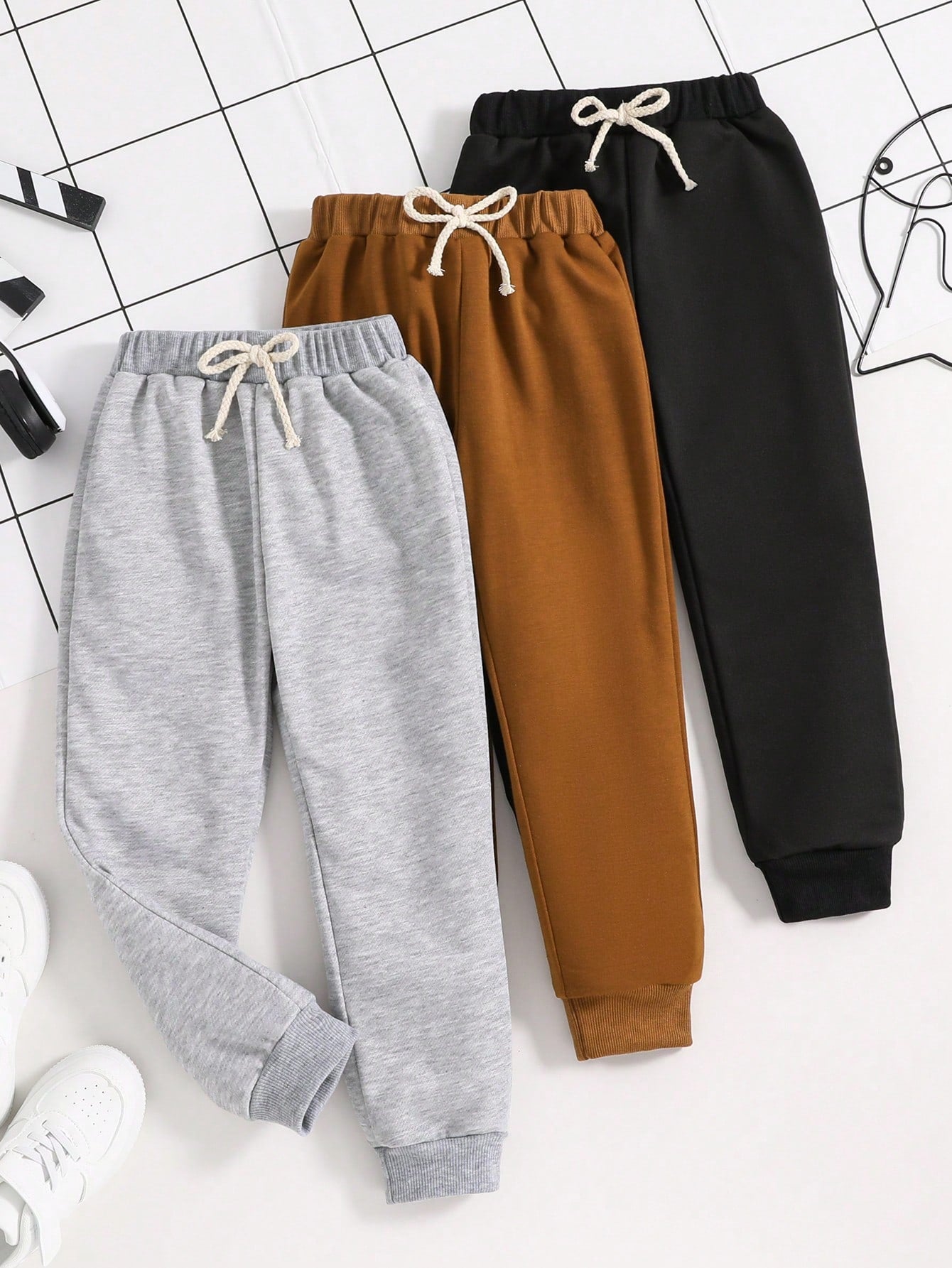 Young Boy 3pcs/Set Solid Color Sports Pants