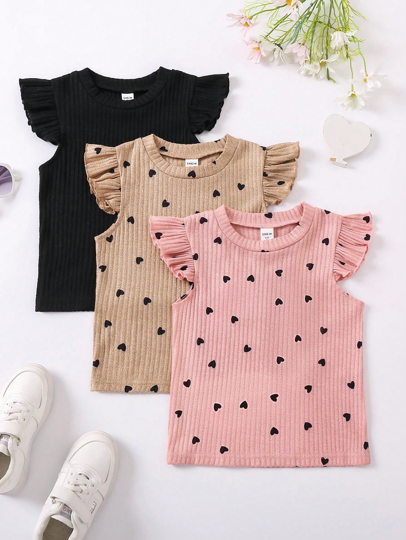 Young Girl Simple Vertical Stripe Printed Round Neck Short-Sleeved Top