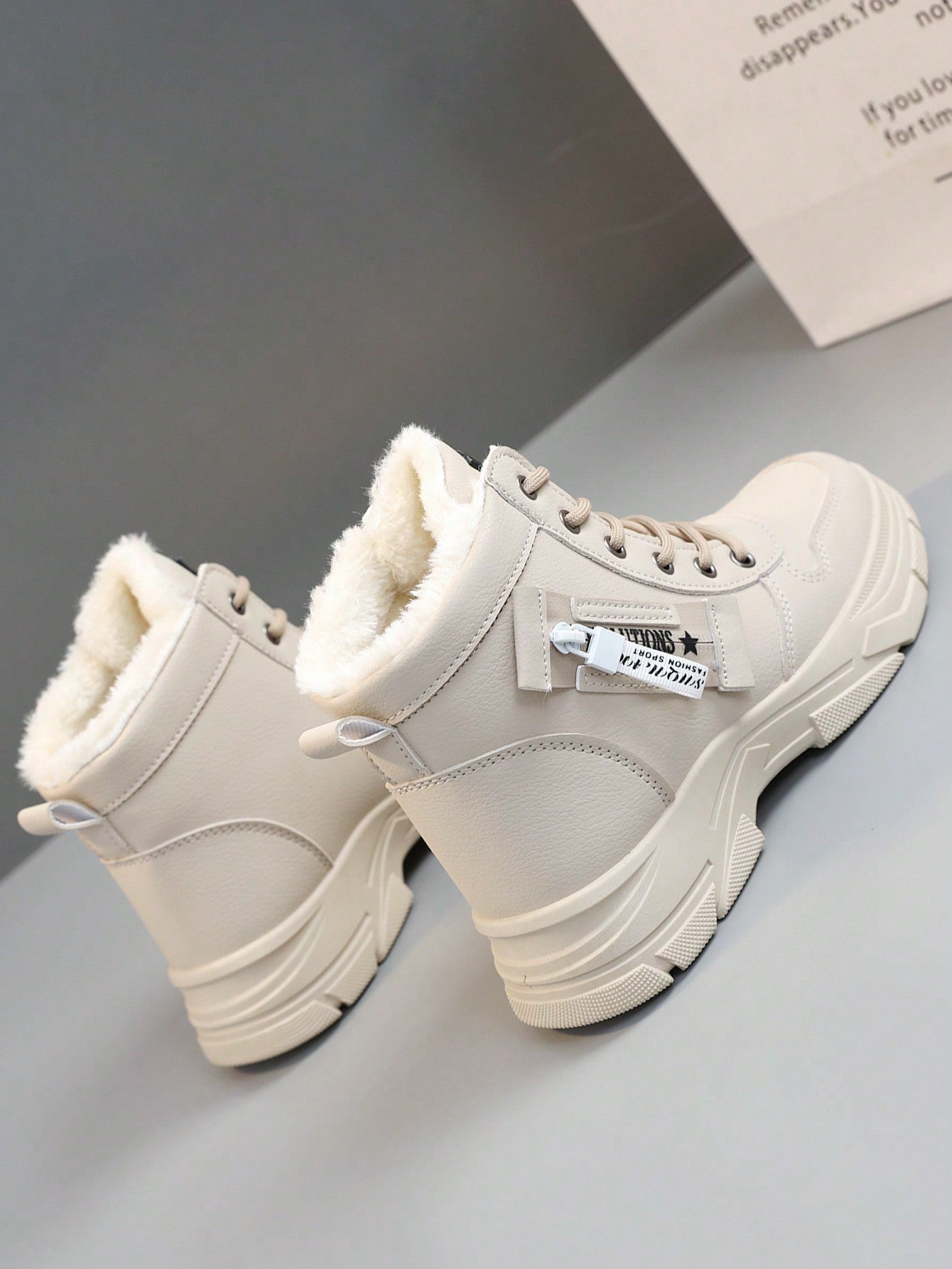 New Winter Arrival Women's White Sneakers High Heeled Thick Sole Short Boots With Fleece Lining As Well As Casual Fashionable Style