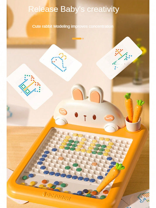 1pc Children's Magnetic Drawing Board With Bunny Design, Educational Magnetic Beads Control Pen Painting Toy And Gift For Kids