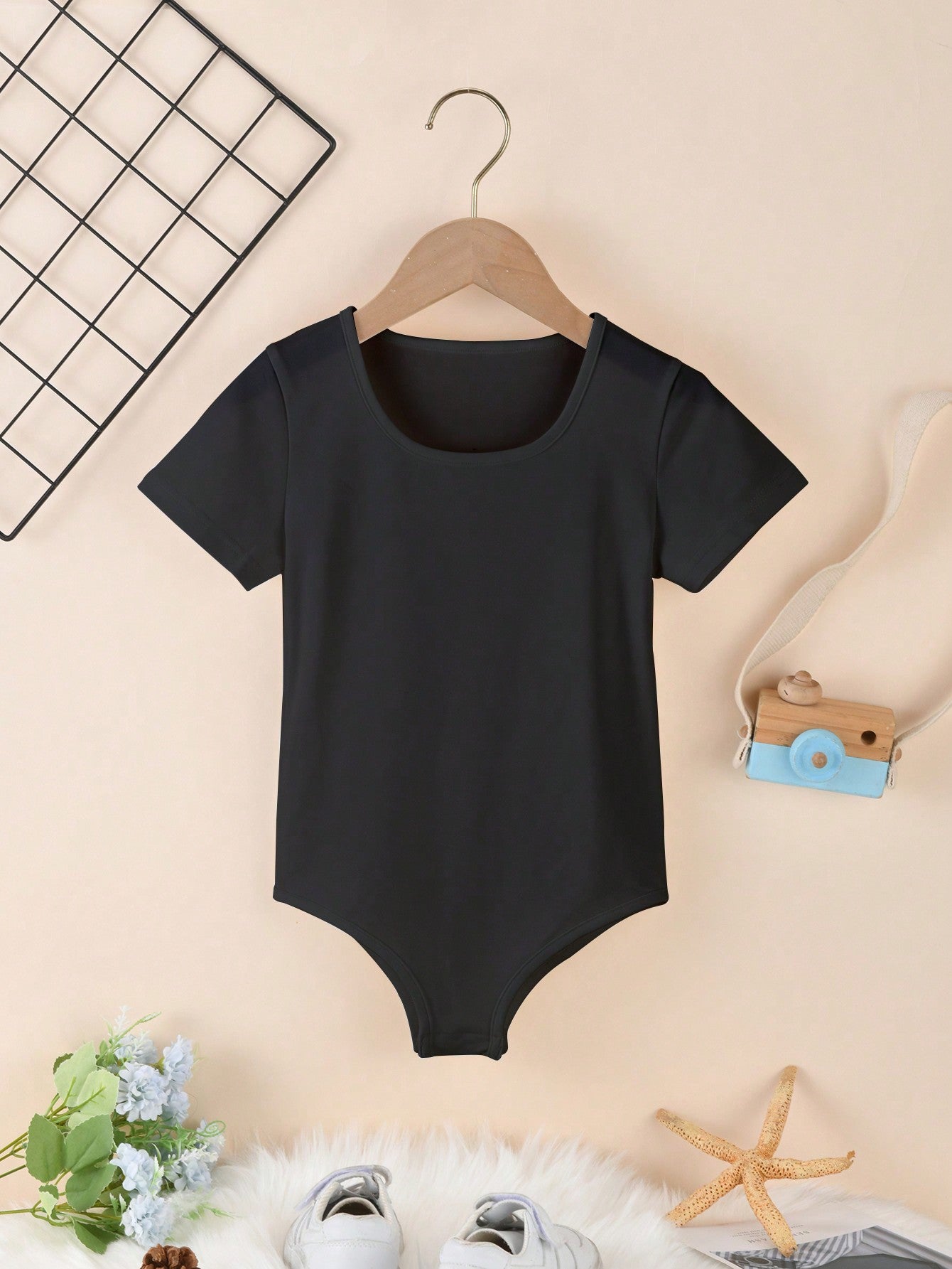 Tween Girl Solid Color Round Neck Bodysuit