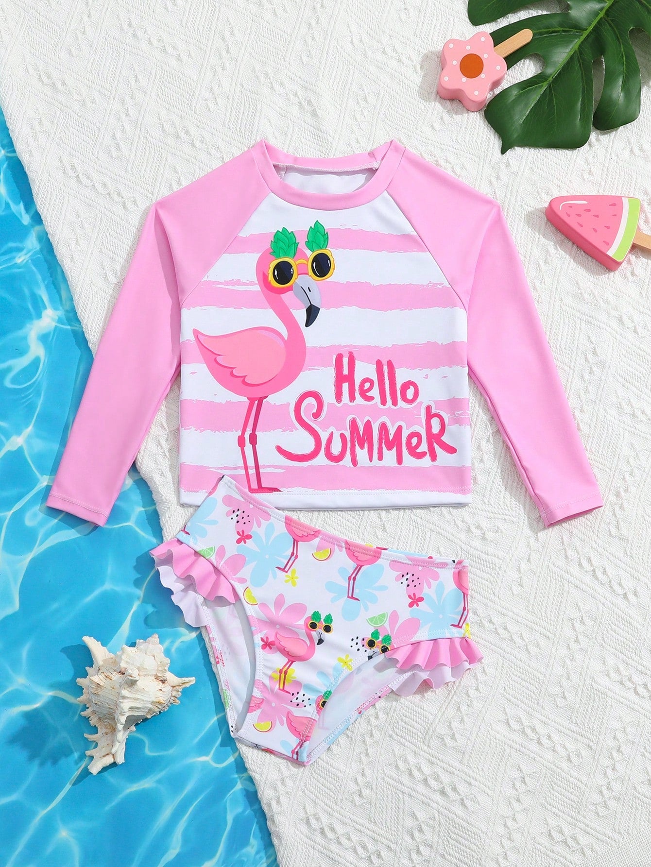 Young Girl Flamingo Print Tankini Swimsuit Set