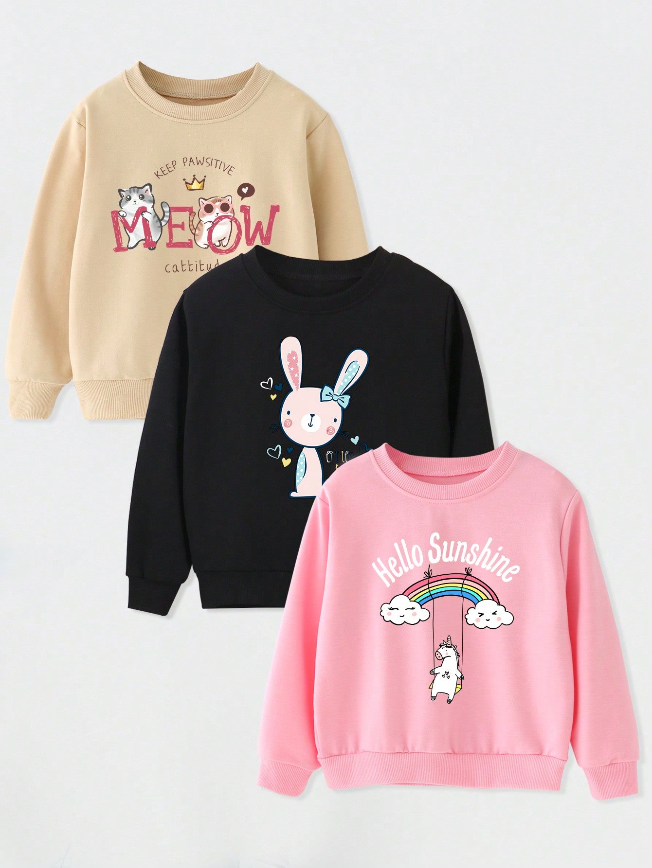 Young Girl 3pcs Casual Letter & Cartoon Graphic Pullover