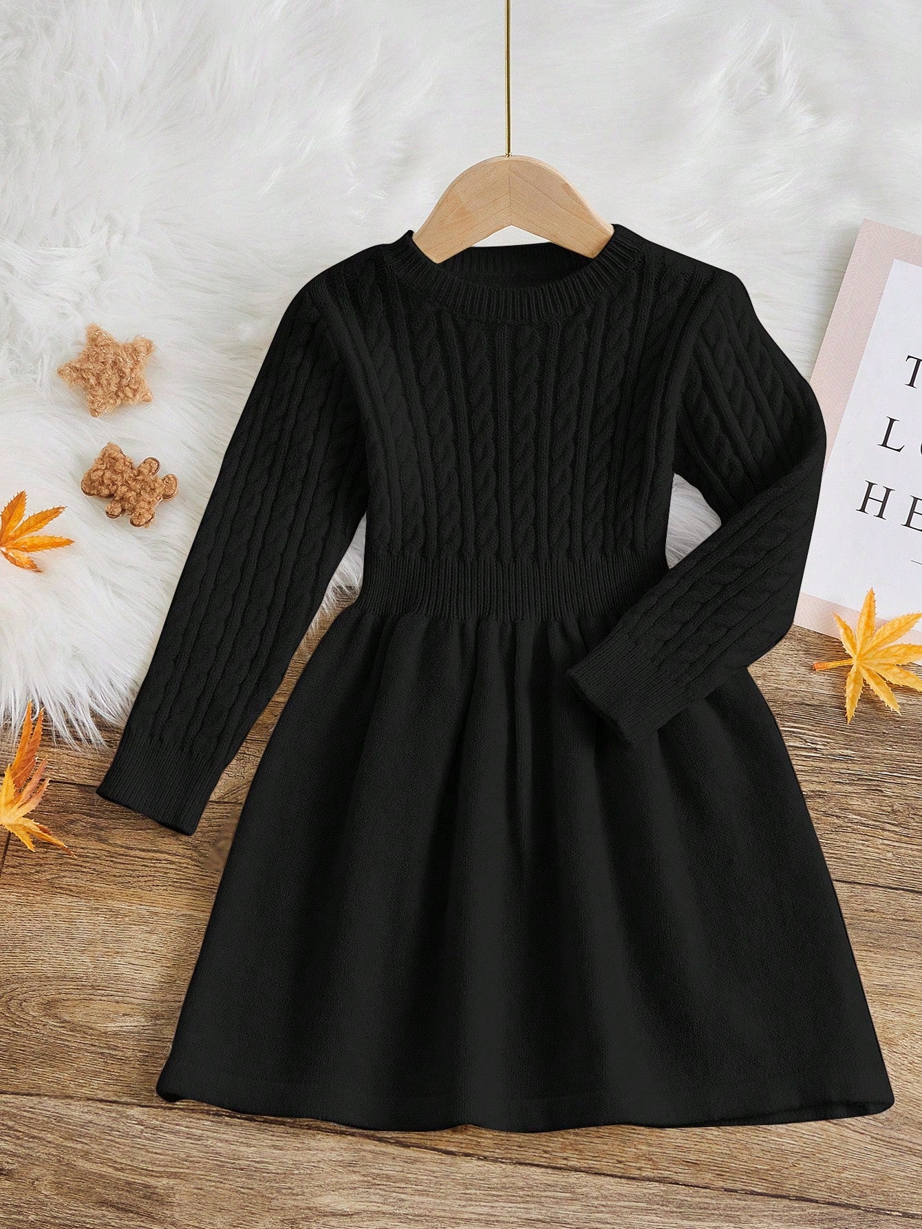 Tween Girl Elegant Long Sleeve Round Neck Sweater Dress