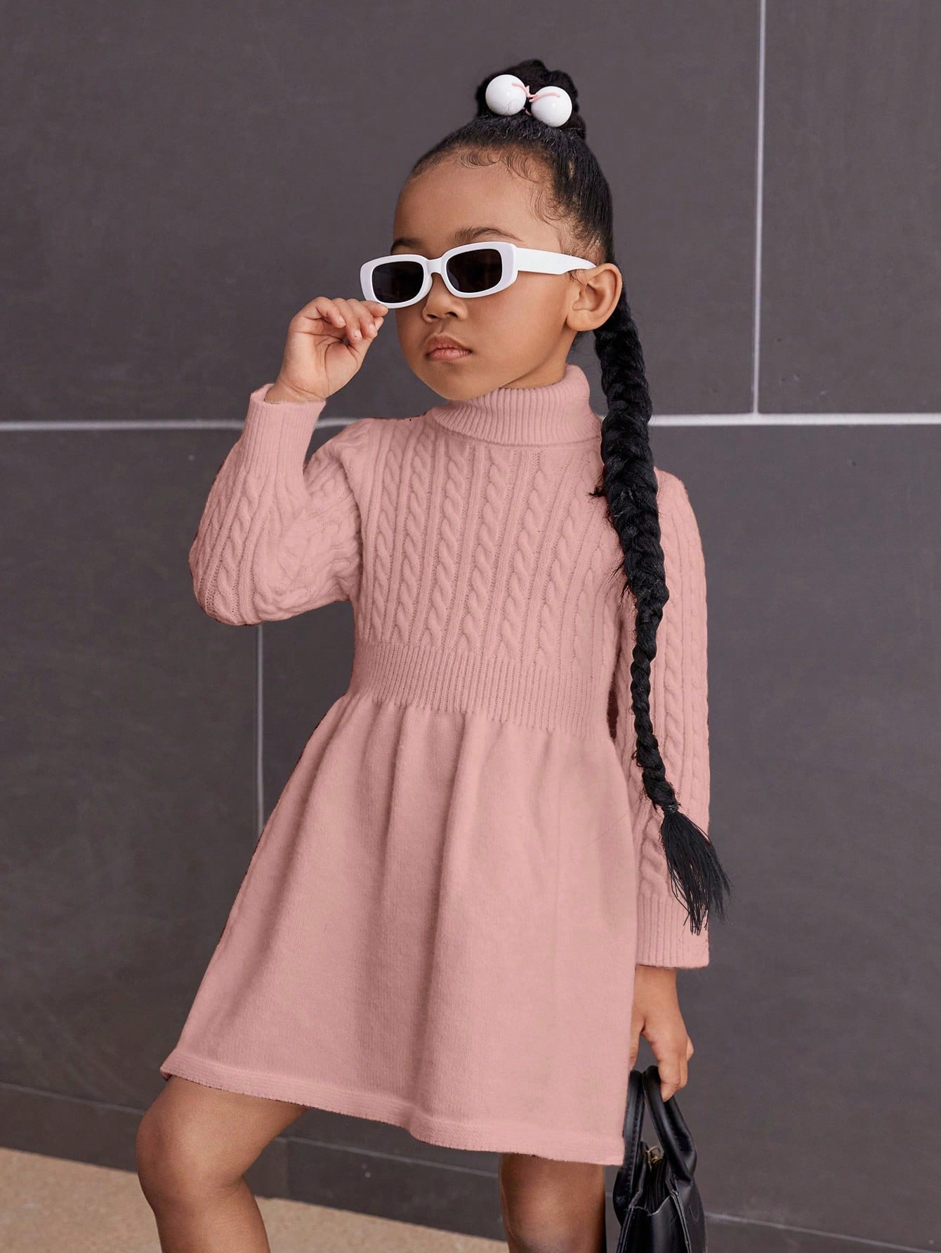 Toddler Girls' Wide Hem Loose Fit Turtleneck Sweater Dress With Long Sleeves