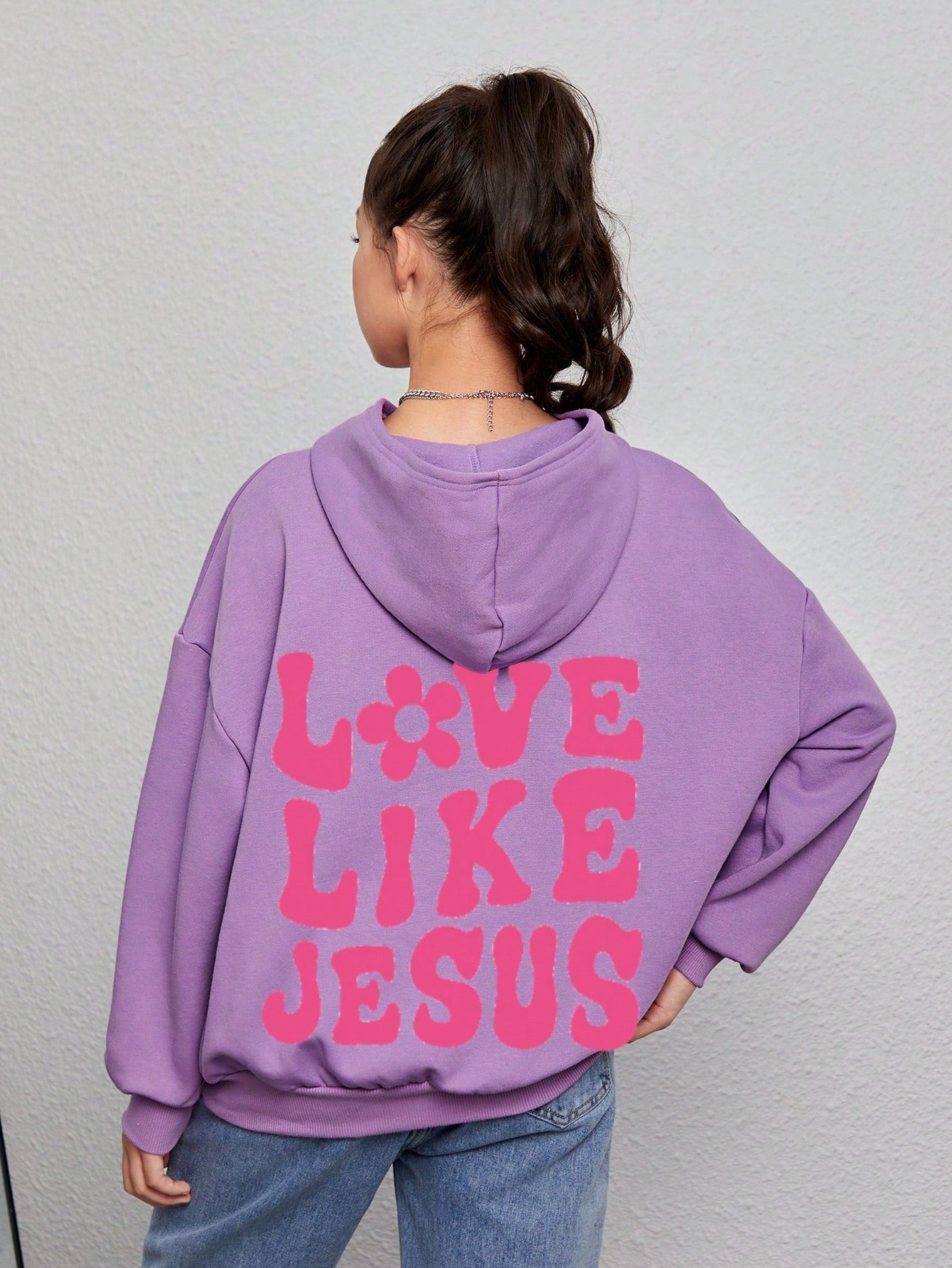 Teen Girl Slogan Graphic Drop Shoulder Hoodie