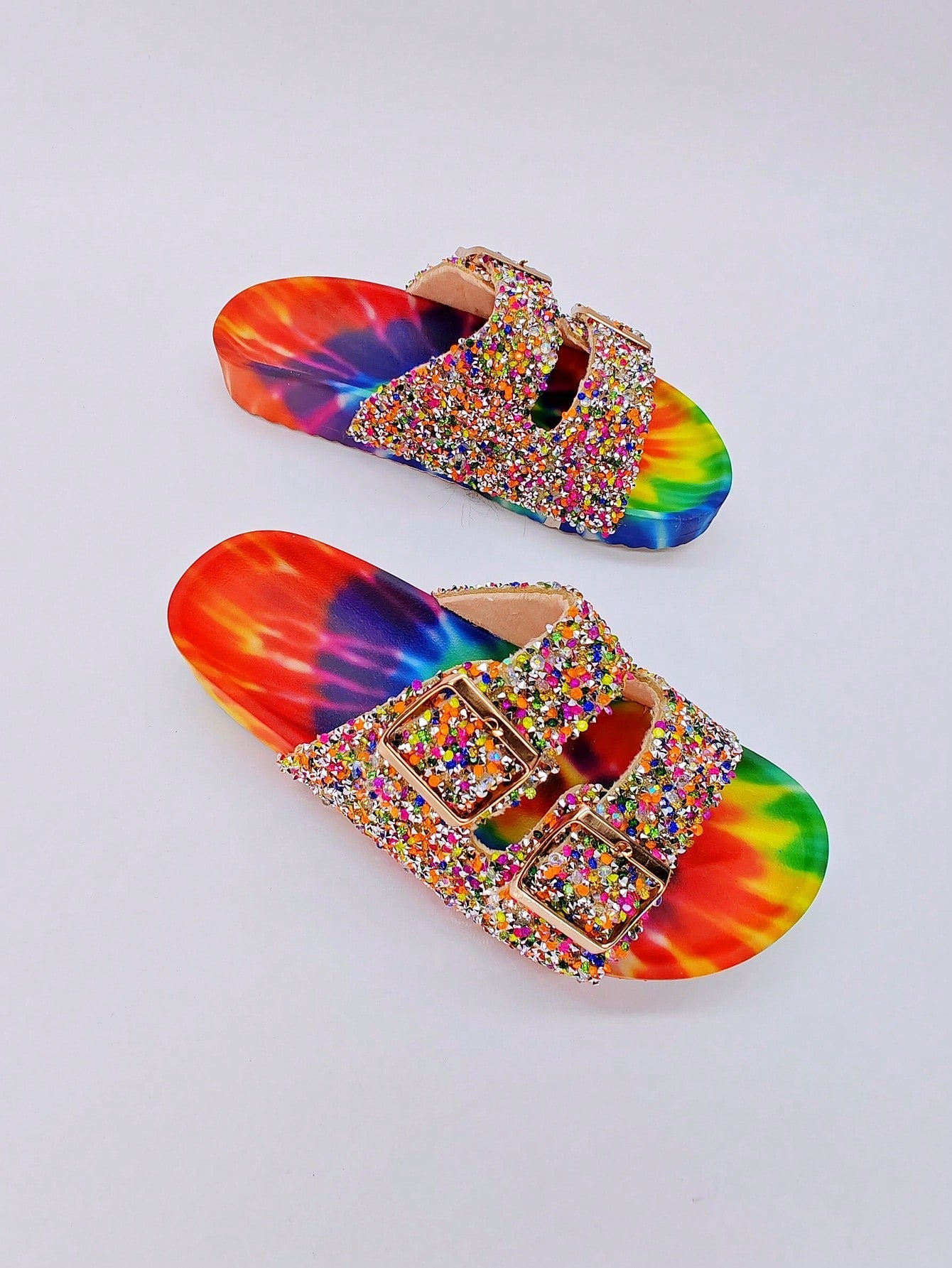 Women Sequin & Buckle Decor Slides, Fashion Summer Flatform Slides