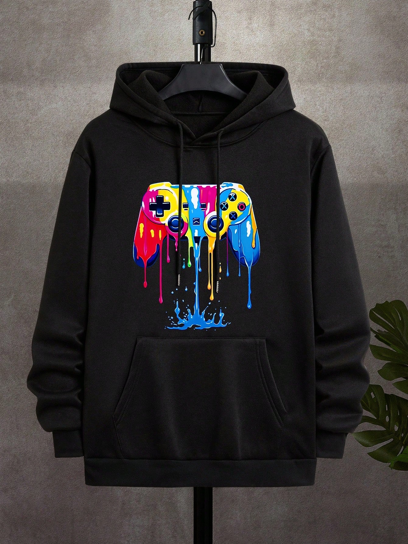 Men's Hooded Drawstring Sweatshirt With Video Game Controller Graphic