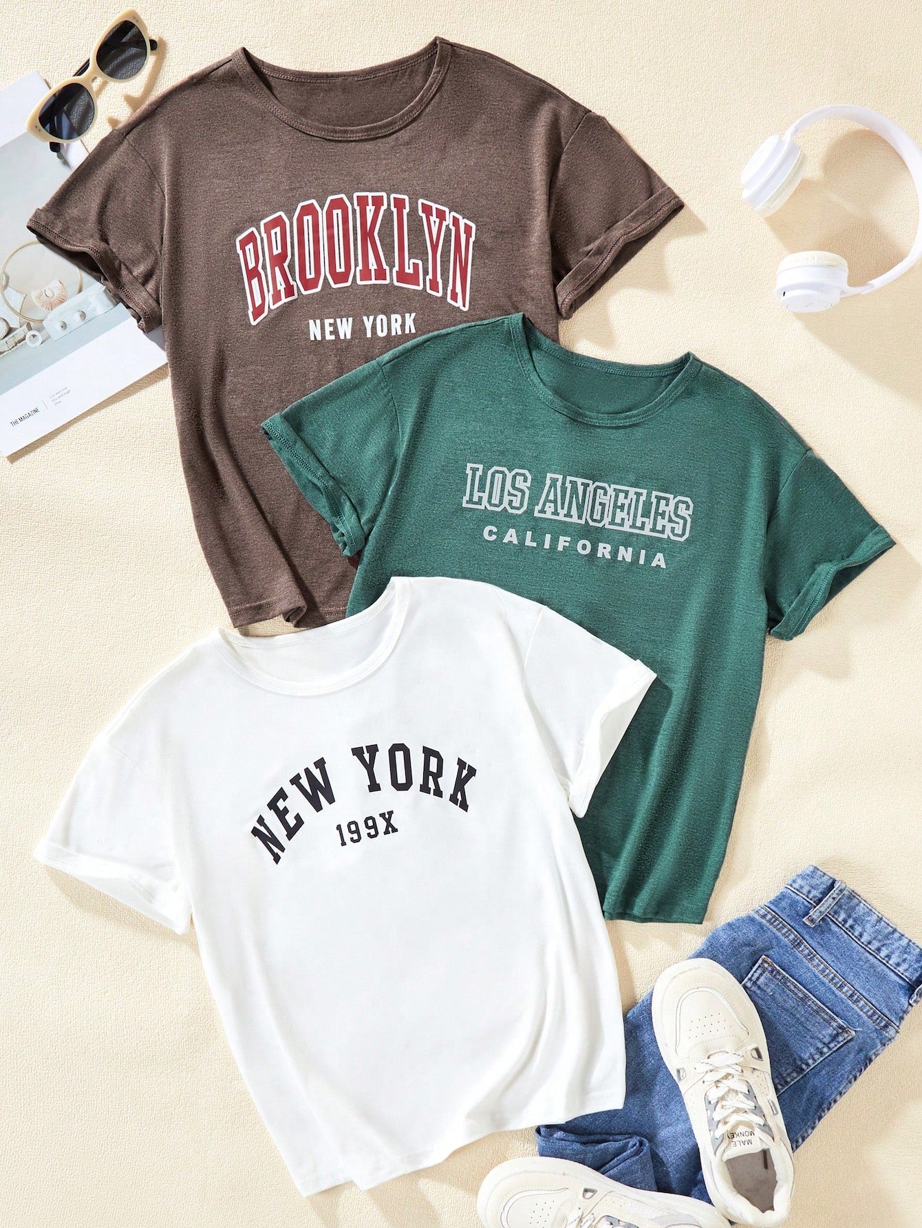 Tween Girl 3pcs/Set Letter Slogan Print Short Sleeve T-Shirts