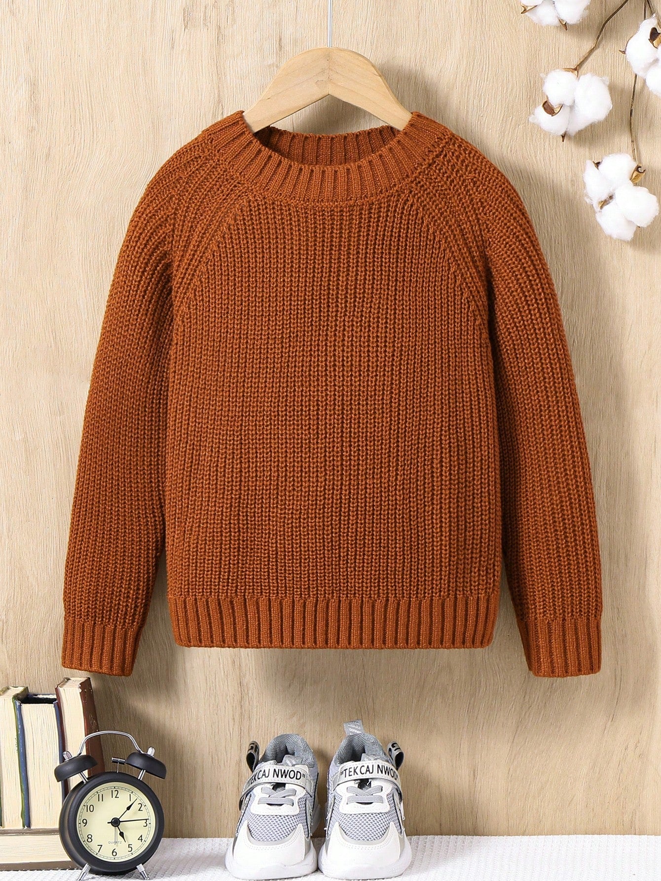 Young Boy Raglan Sleeve Ribbed Knit Sweater