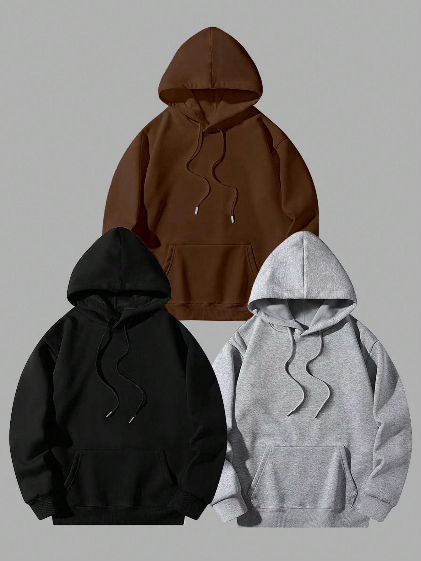 Men's Loose-Fit Solid Color Sweatshirt With Drawstring Hood