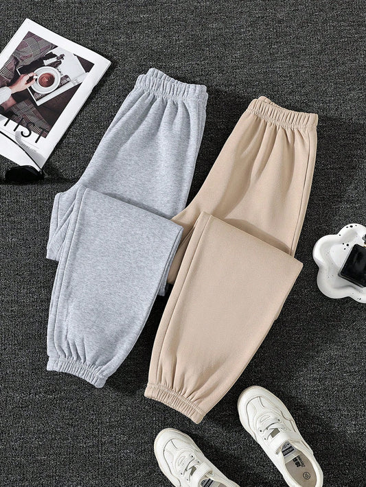 Tween Girl Casual Elastic Waist Sweatpants 2pcs