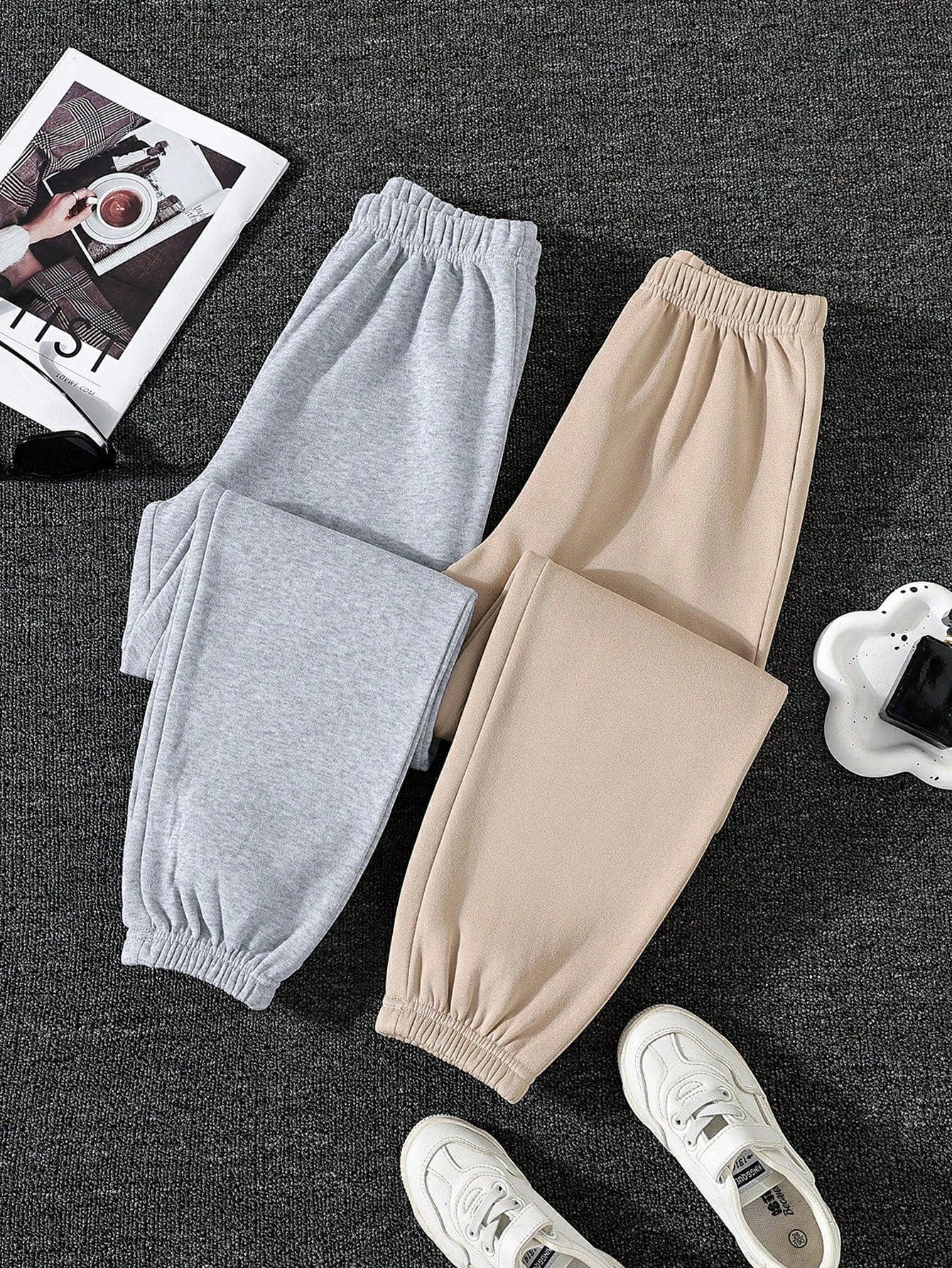 Tween Girl 2pcs Solid Elastic Waist Thermal Lined Sweatpants