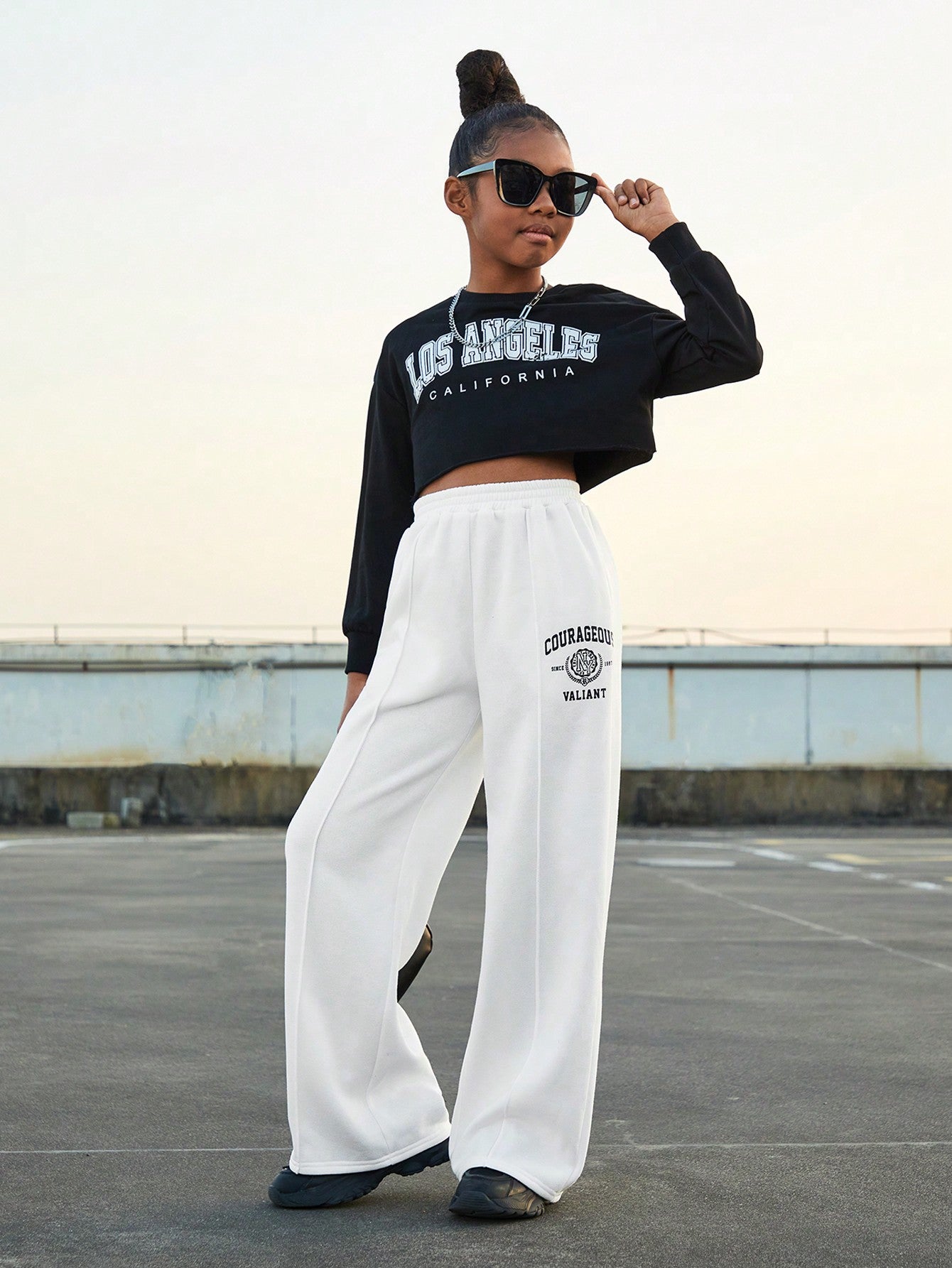 Tween Girl Letter Printed Straight-Leg Sweatpants