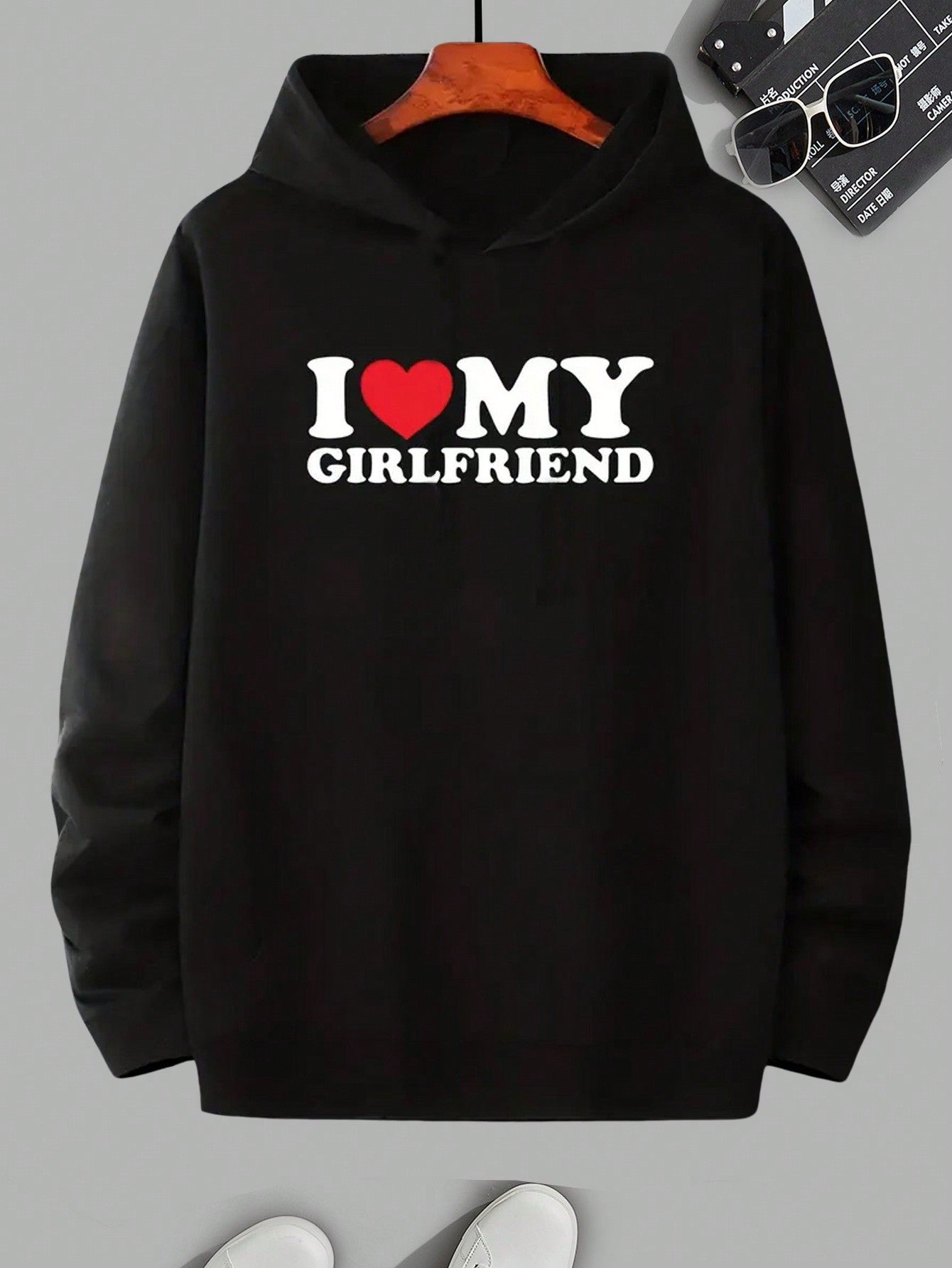 Men Heart & Slogan Graphic Drawstring Hoodie