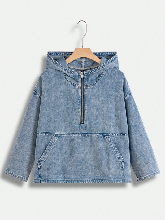 Plus Size Women's Hooded Denim Jacket