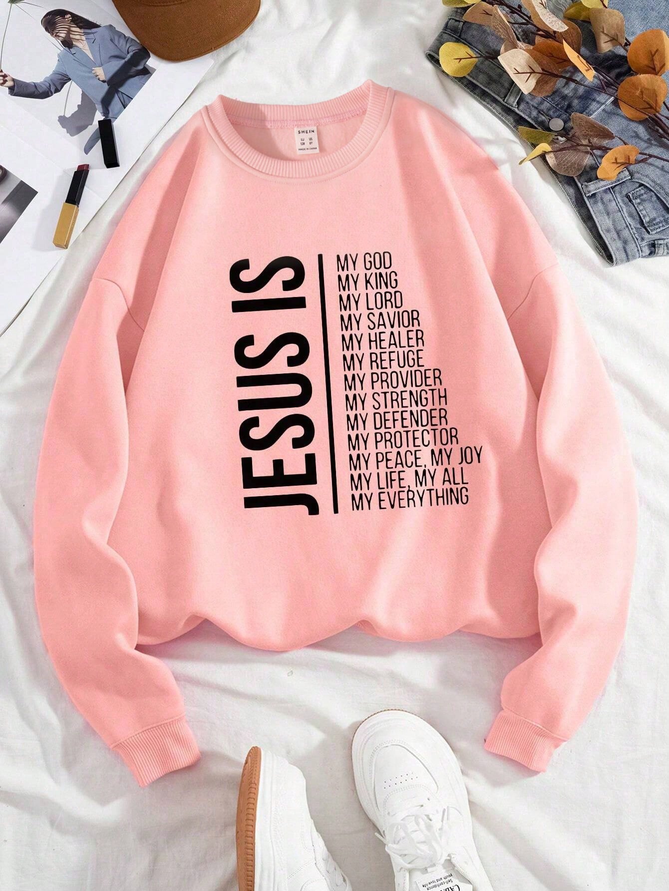 Tween Girl 1pc Fashionable Casual Round Neck Sweatshirt With Slogan Print