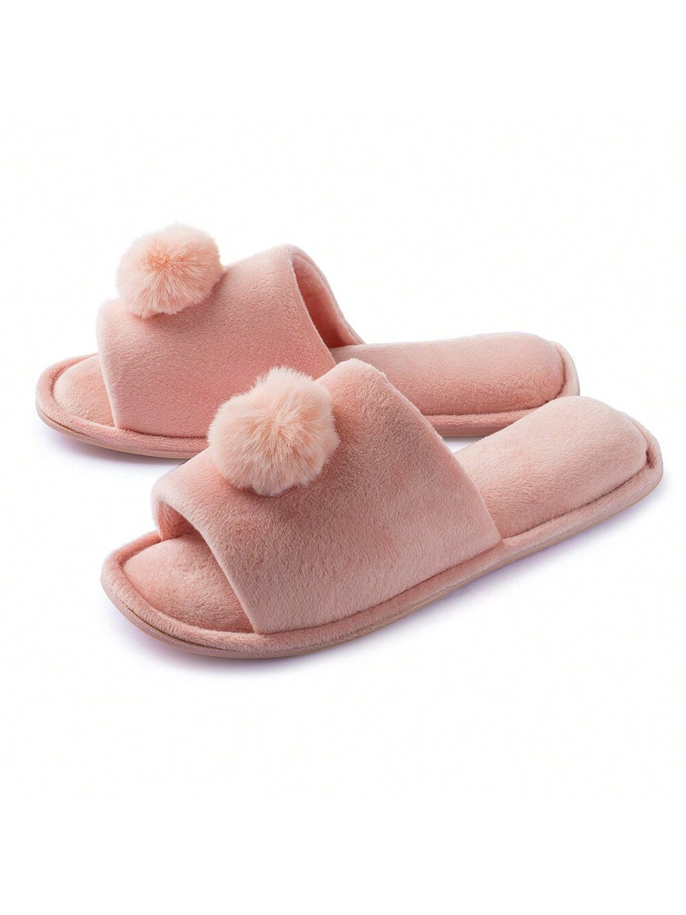 Pupeez Women's Slippers Lovely Velvet Pom-Pom Open Toe House Slides