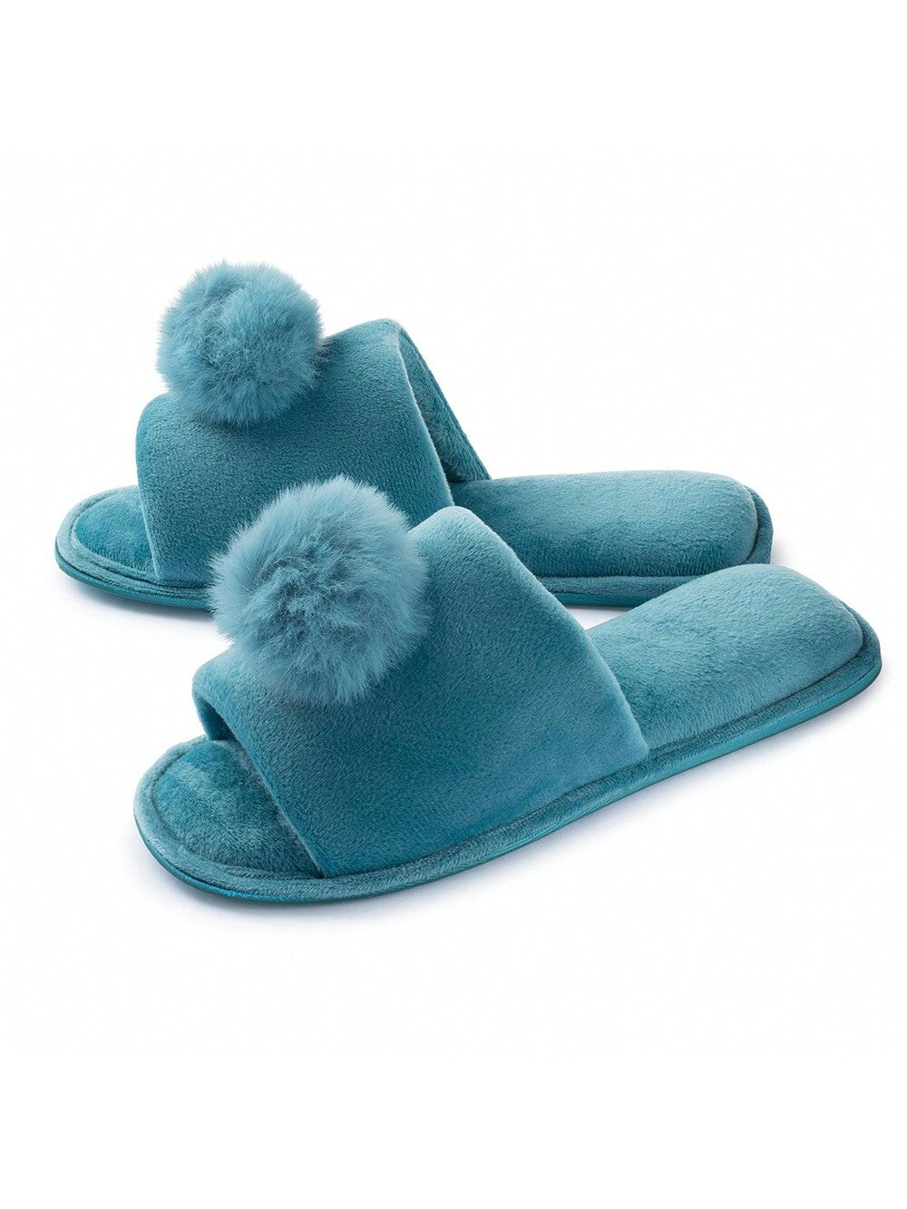 Pupeez Women's Slippers Lovely Velvet Pom-Pom Open Toe House Slides