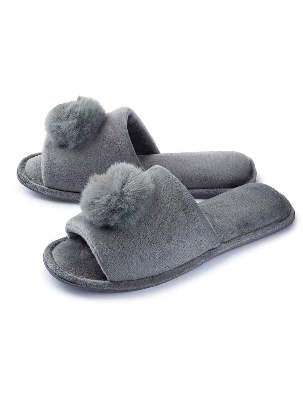 Pupeez Women's Slippers Lovely Velvet Pom-Pom Open Toe House Slides