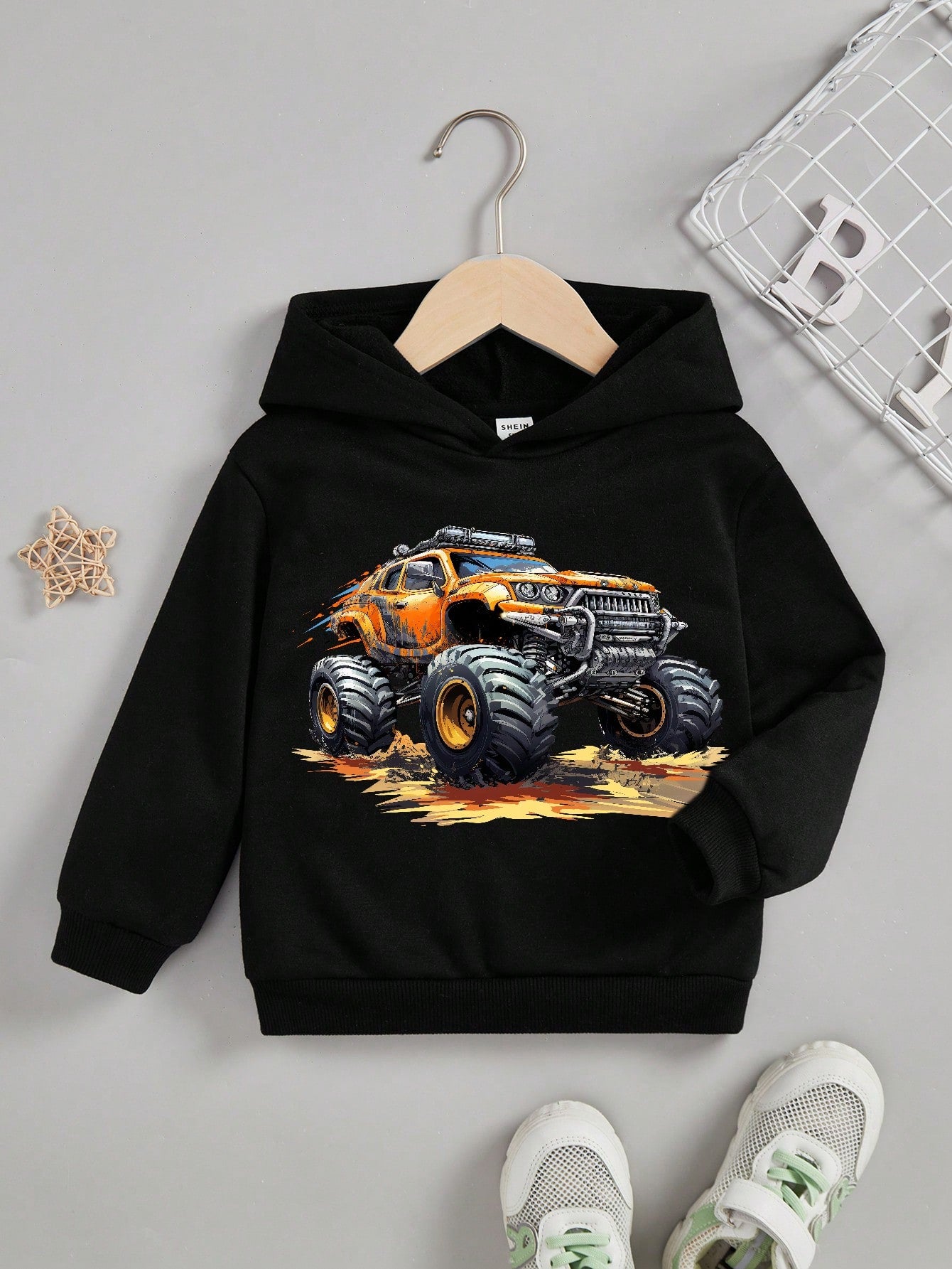 Young Boy Casual Cartoon Pattern Sweatshirt, Suitable For Autumn And Winter