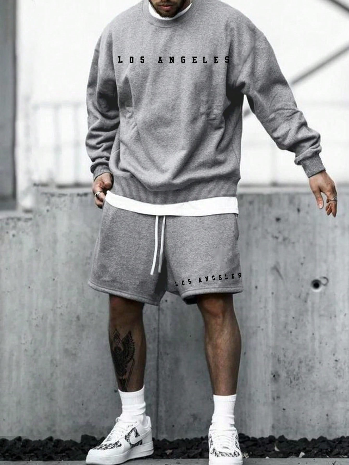 Men's Letter Print Pullover Hoodie And Drawstring Waist Shorts Set