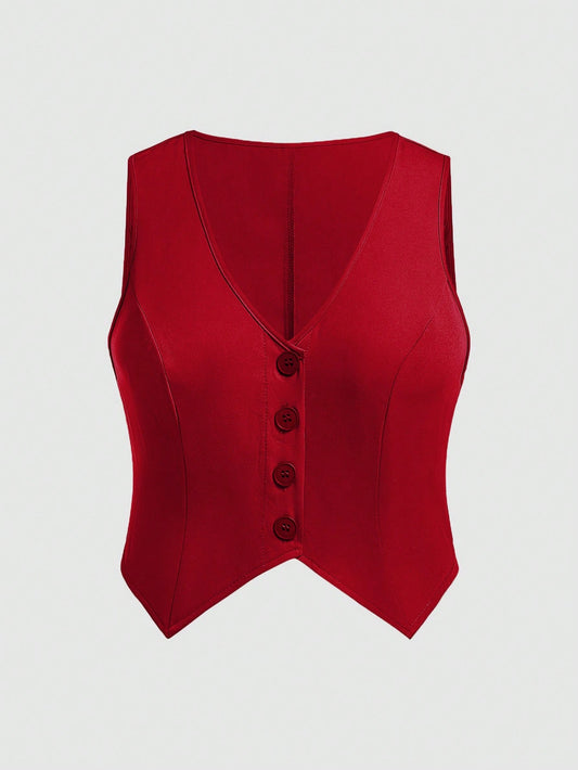 Plus Size Buttoned Suit Vest