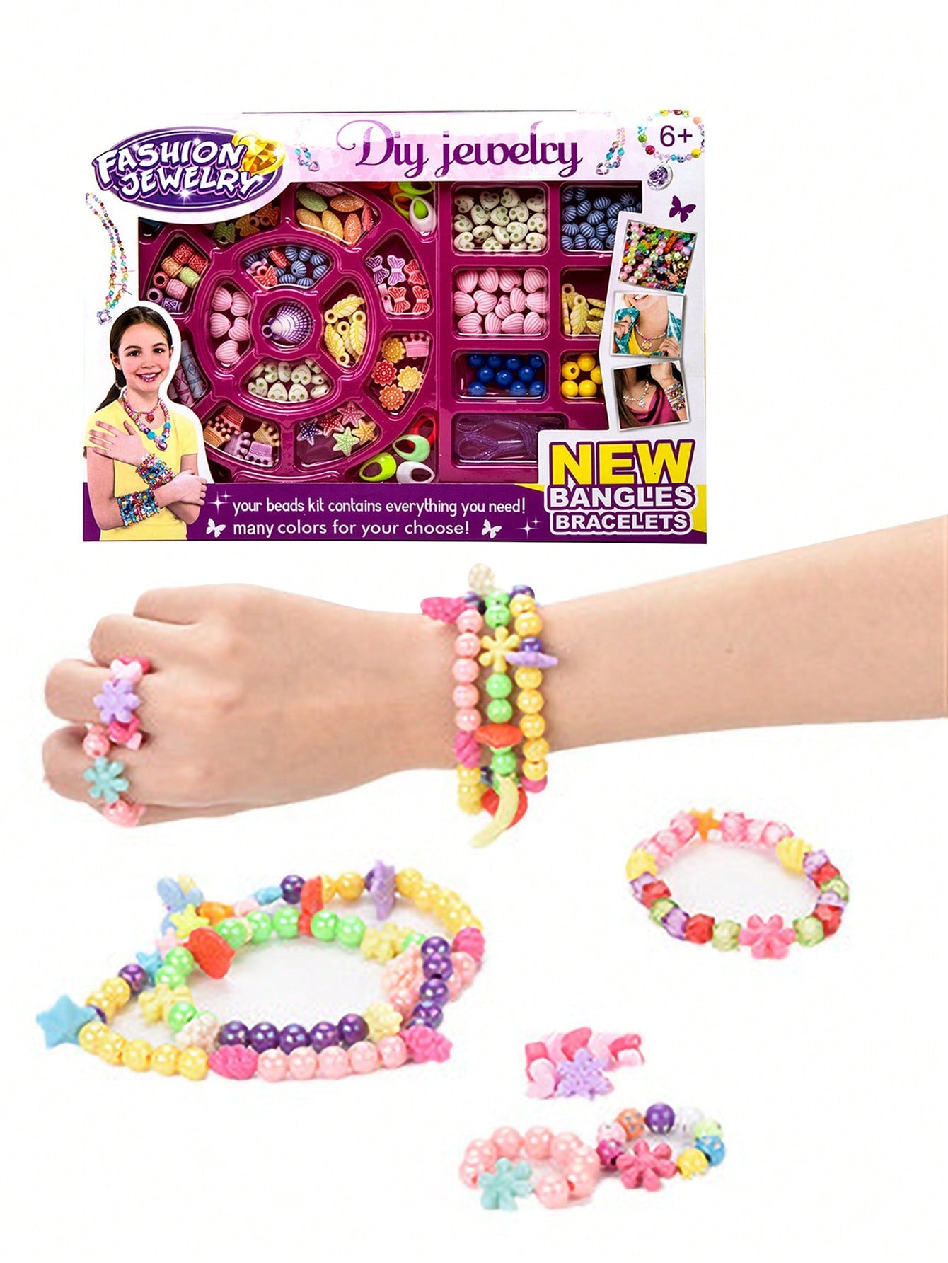 1box Kids' Diy Bracelet Making Kit, Creative Beaded String Bracelet Toy, Color Randomization