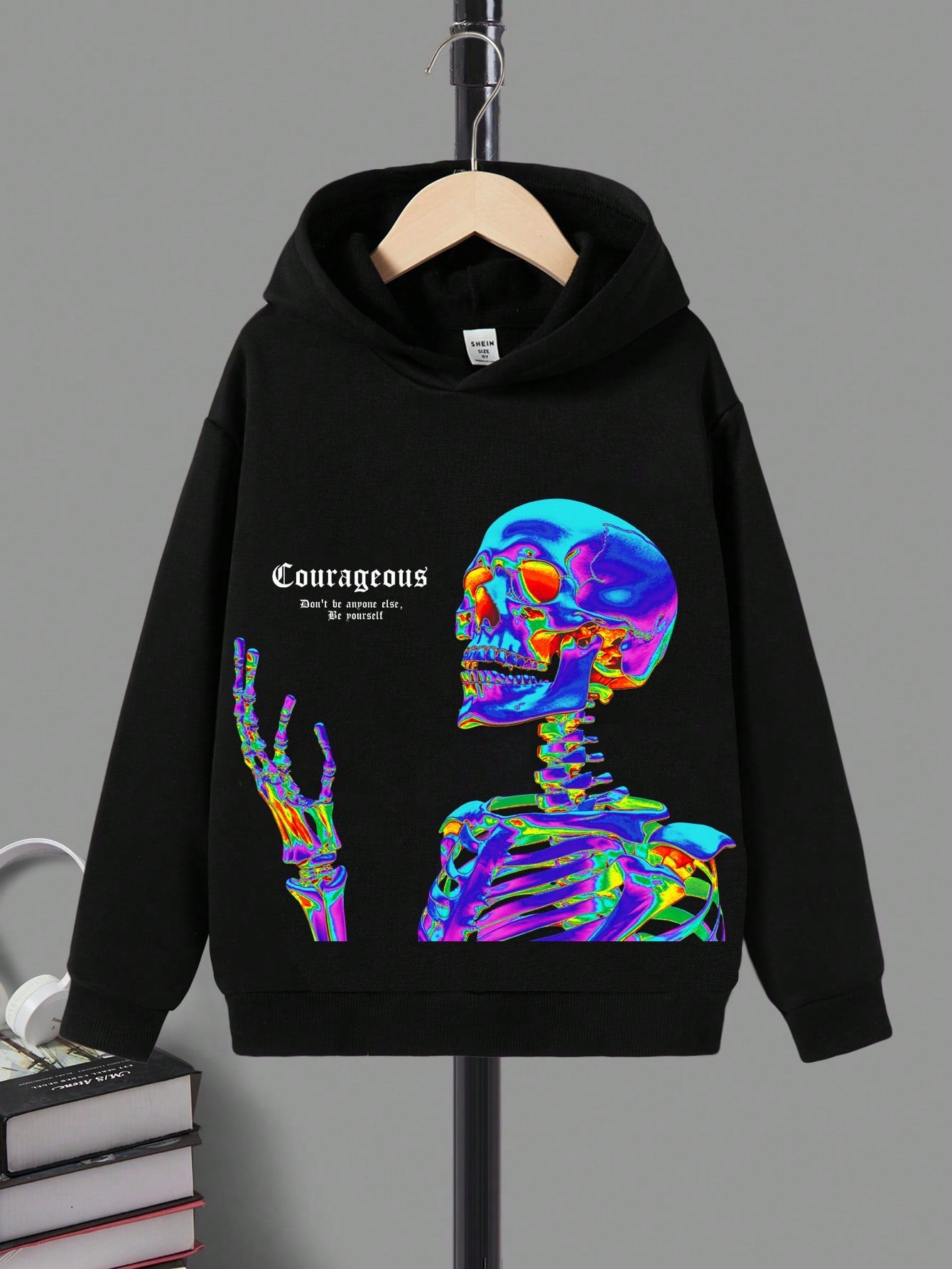 Teen Boy Skull & Slogan Graphic Hoodie