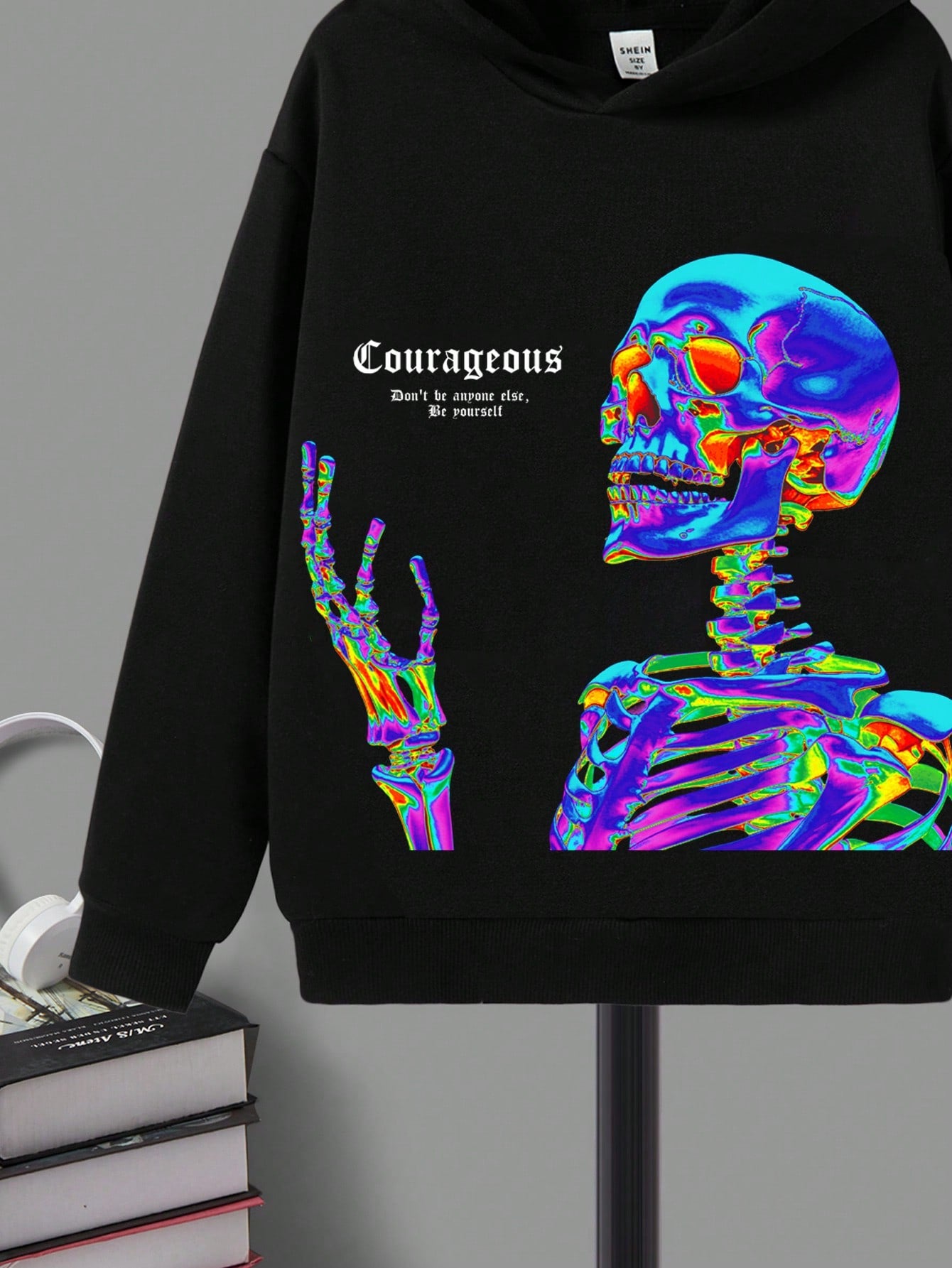 Teen Boy Skull & Slogan Graphic Hoodie