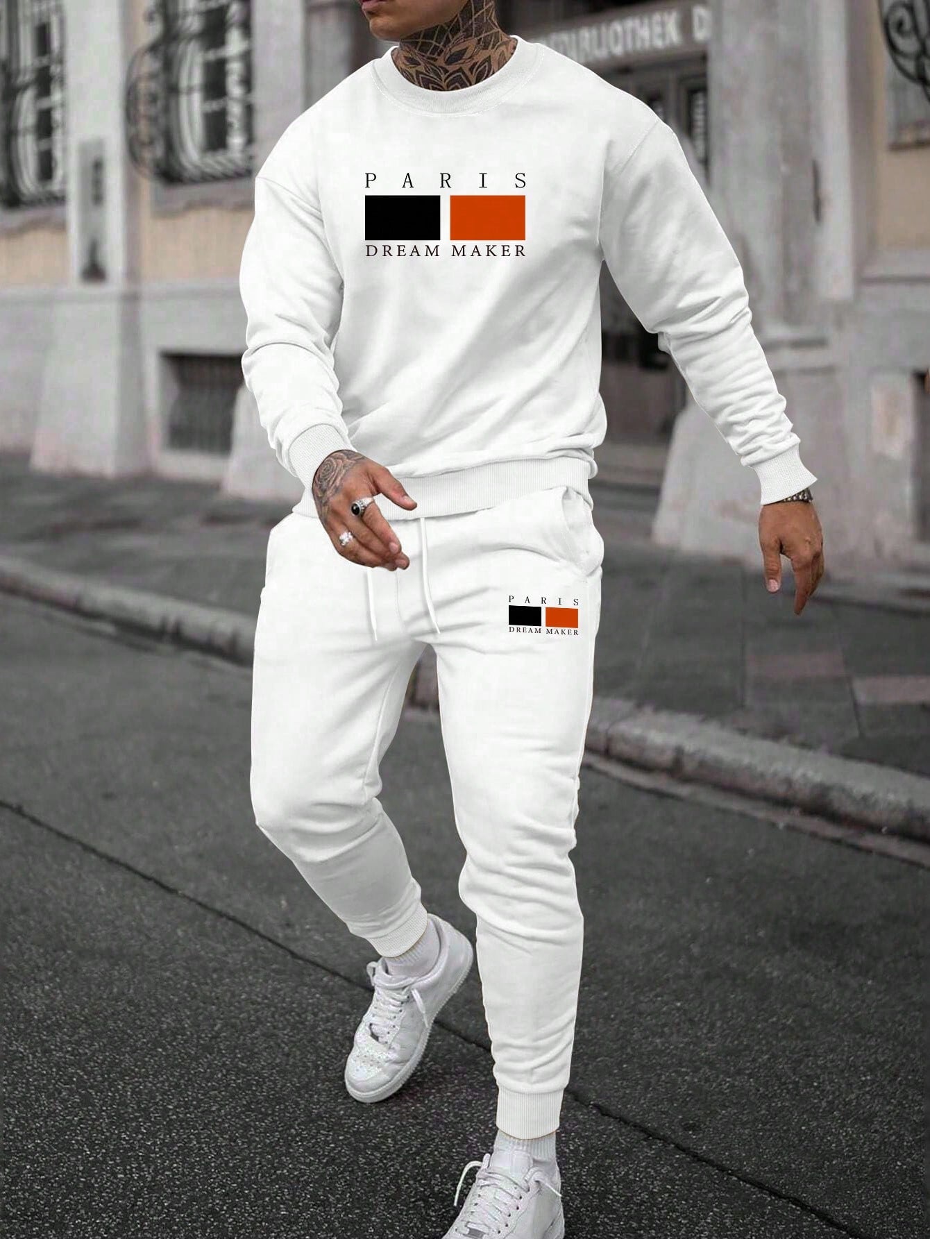 Men Letter Graphic Sweatshirt & Drawstring Waist Sweatpants