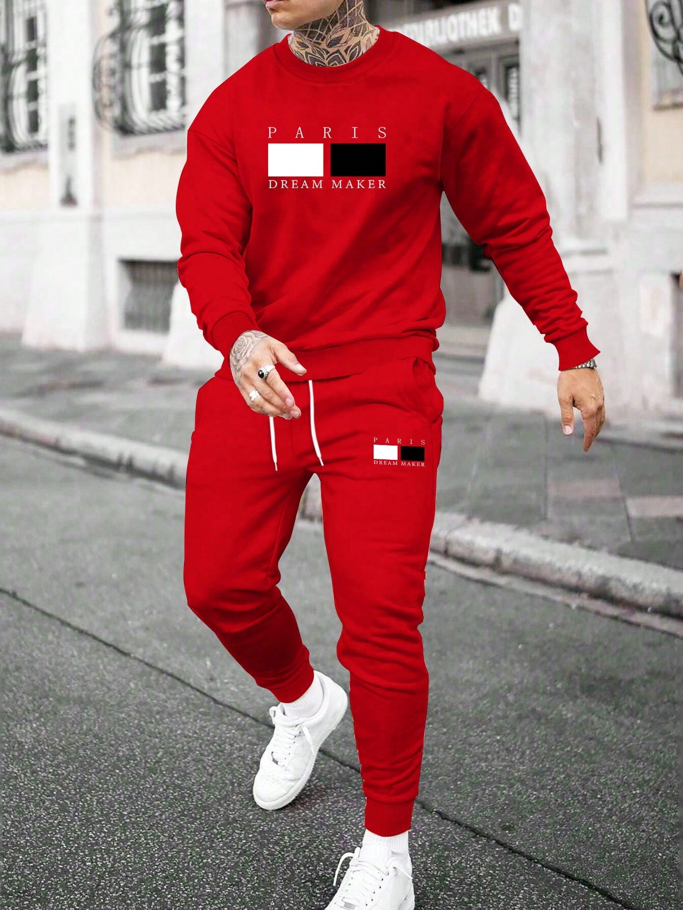 Men's Casual Letter Print Oversized Sweatshirt And Jogger Pants Set