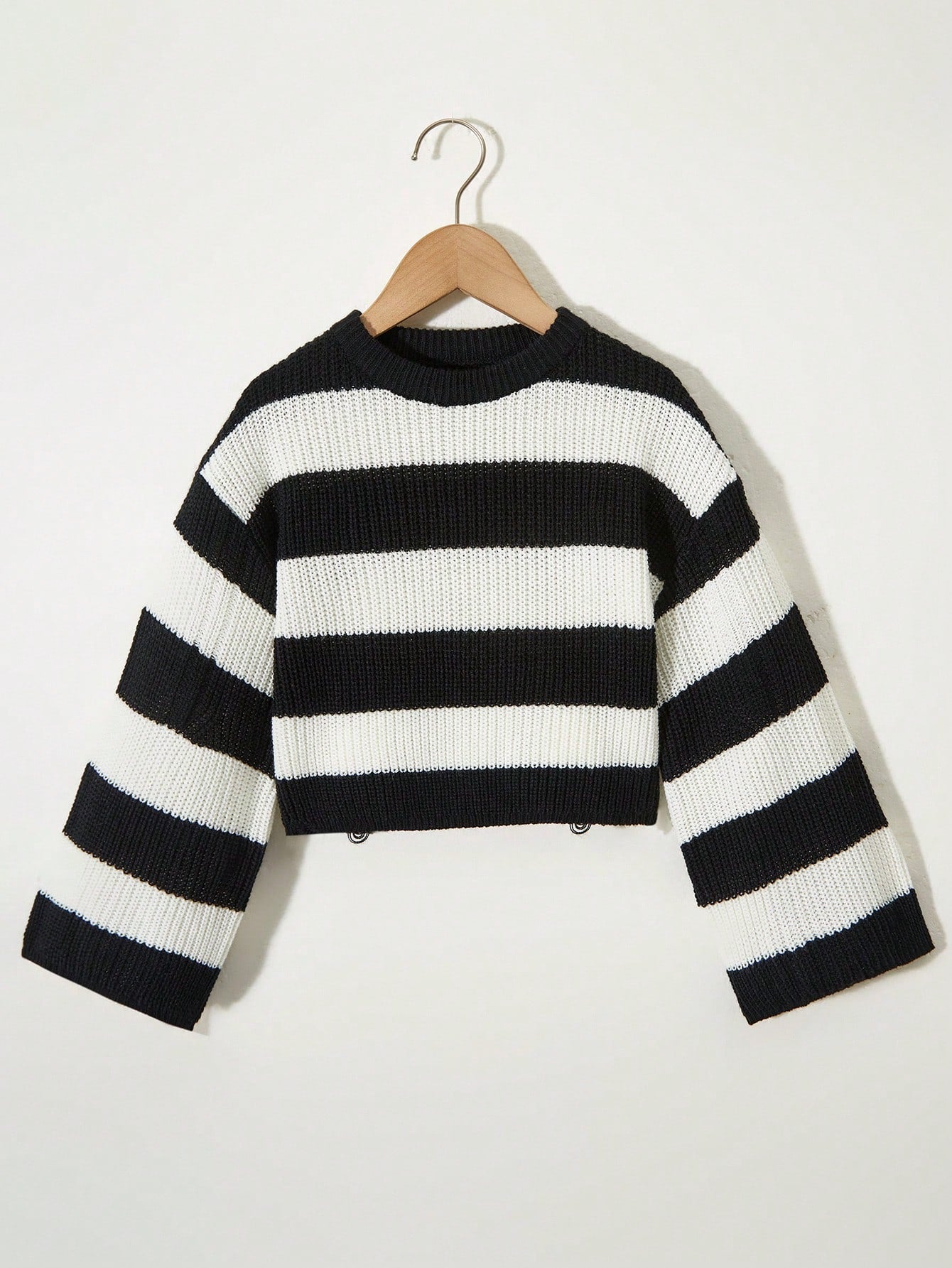 Tween Girl Street Style Casual Simple Color Blocking Striped Round Neck Sweater