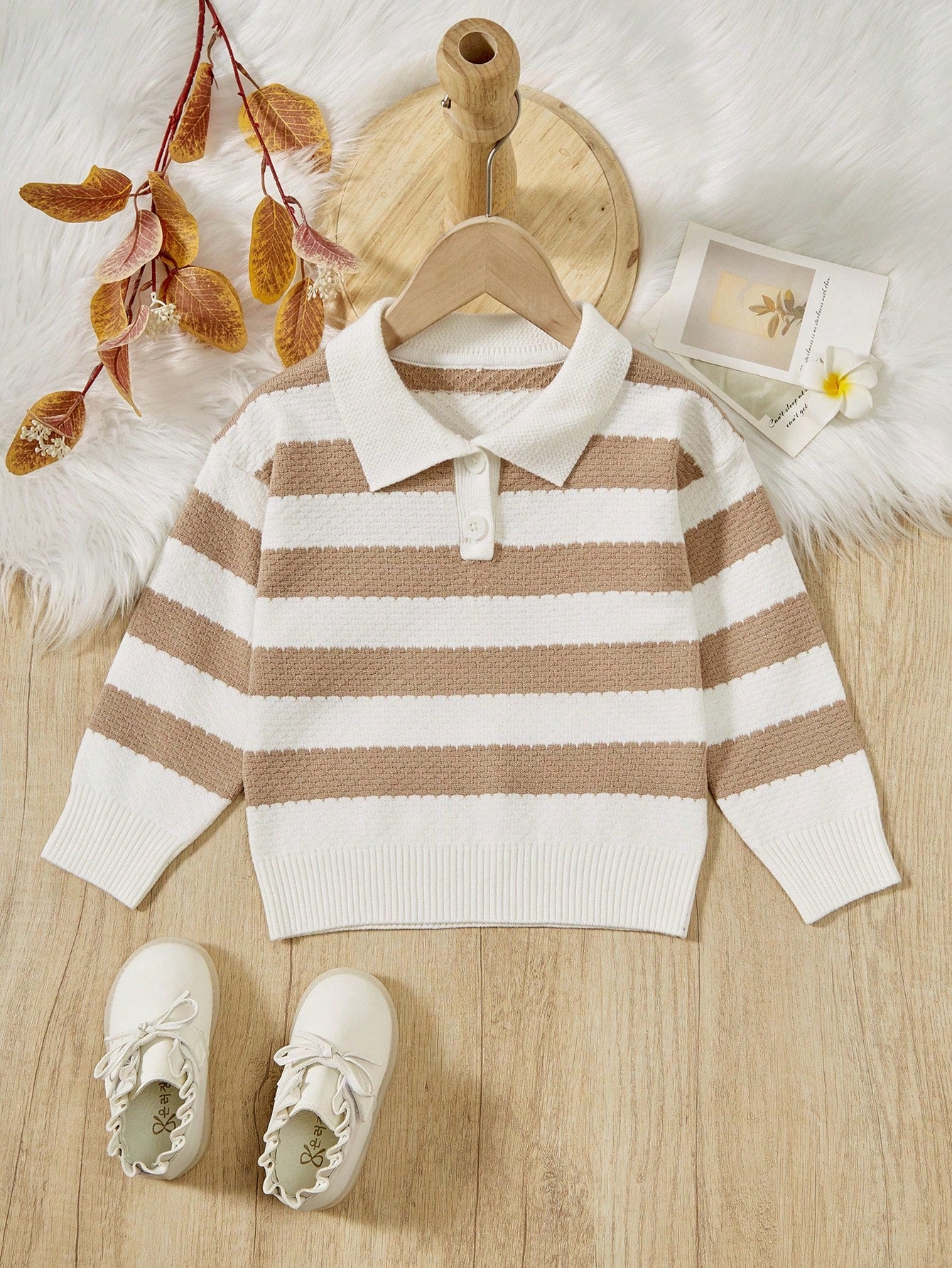 Boys' Casual Striped Contrast Color Collar Sweater With College Style, Fall/Winter