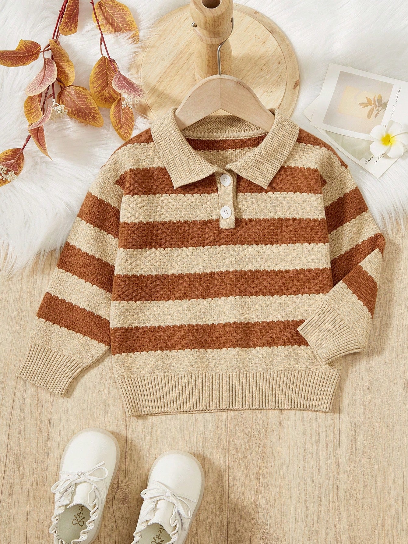 Boys' Casual Striped Contrast Color Collar Sweater With College Style, Fall/Winter