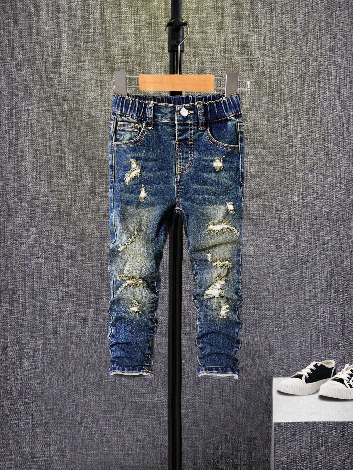 Young Boy Ripped Frayed Raw Trim Jeans