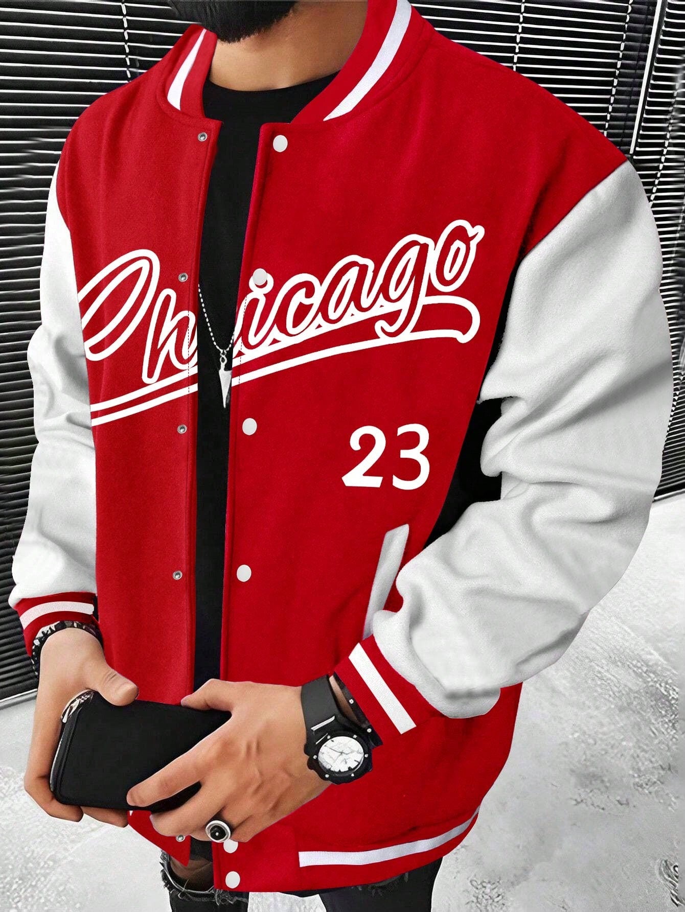 Men Letter Graphic Two Tone Varsity Jacket