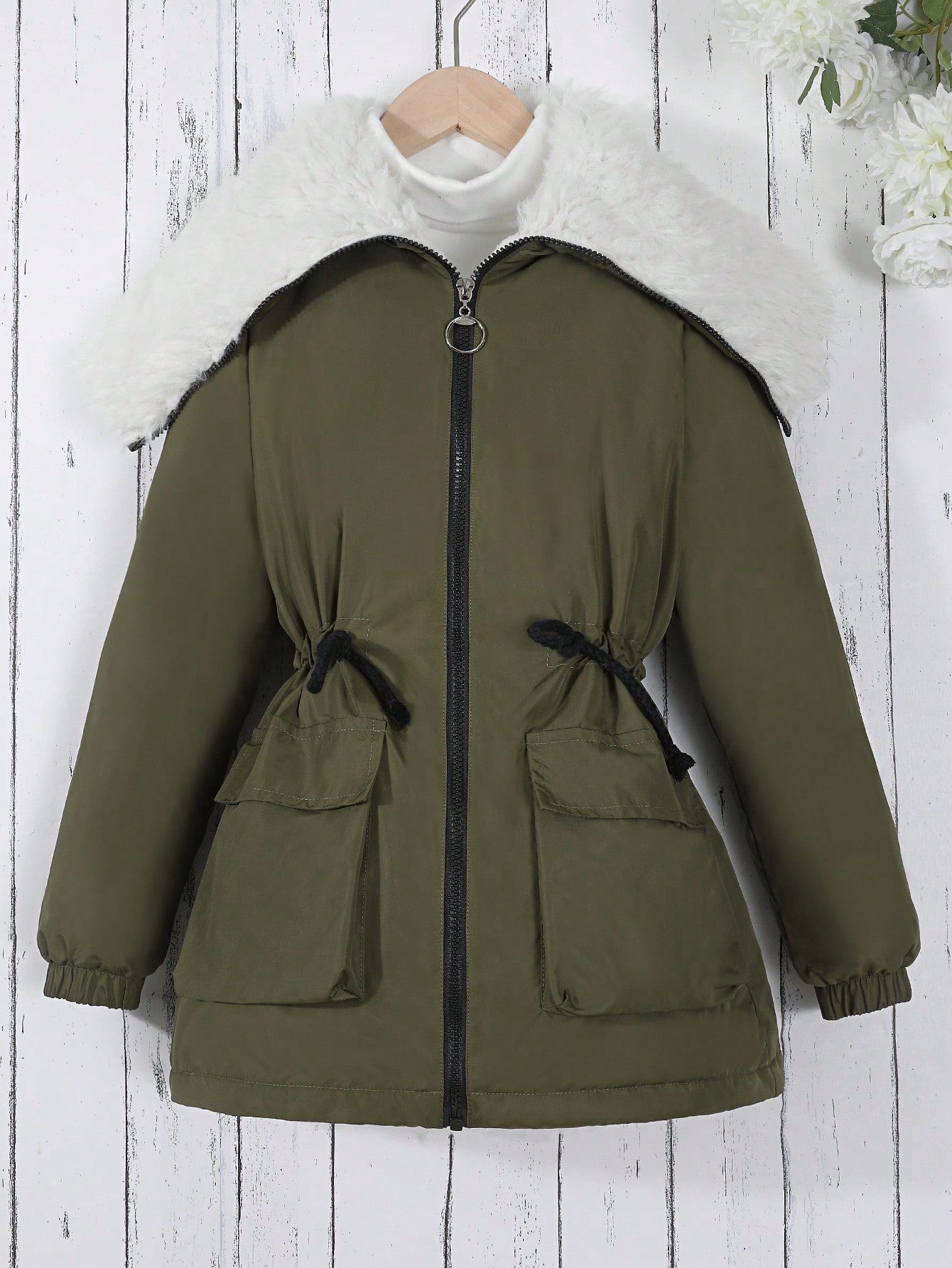 Girls' Big Collar Collar Zipper Warm Jacket