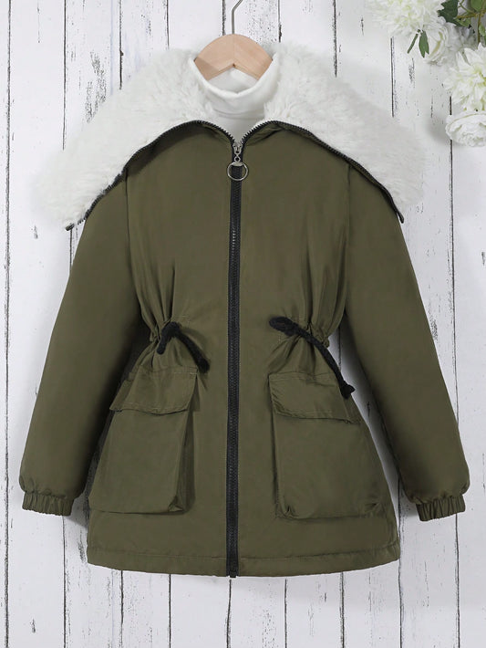 Girls' Big Collar Collar Zipper Warm Jacket