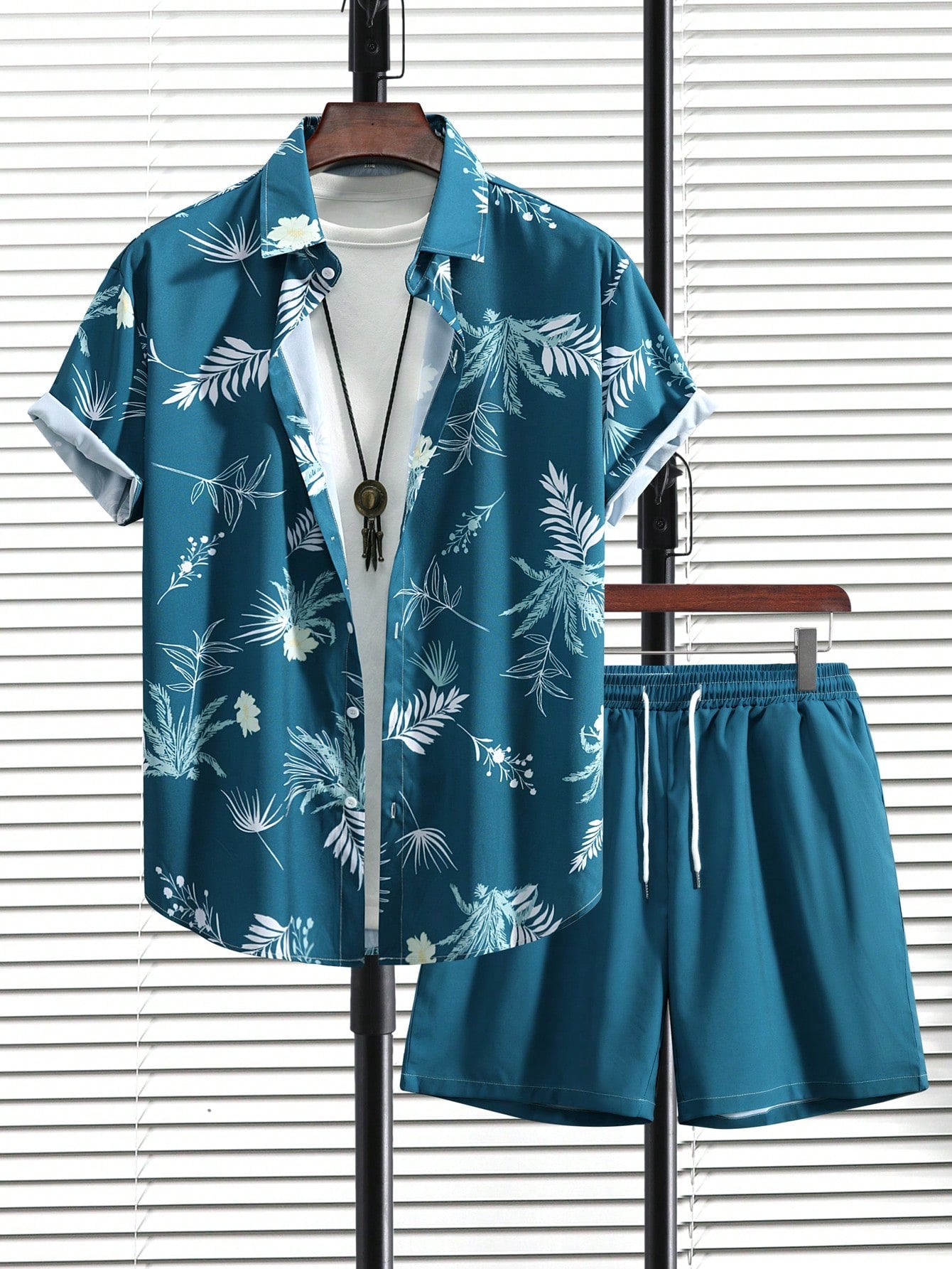 Men's Plus Size Tropical Plant Digital Printed Two Piece Set