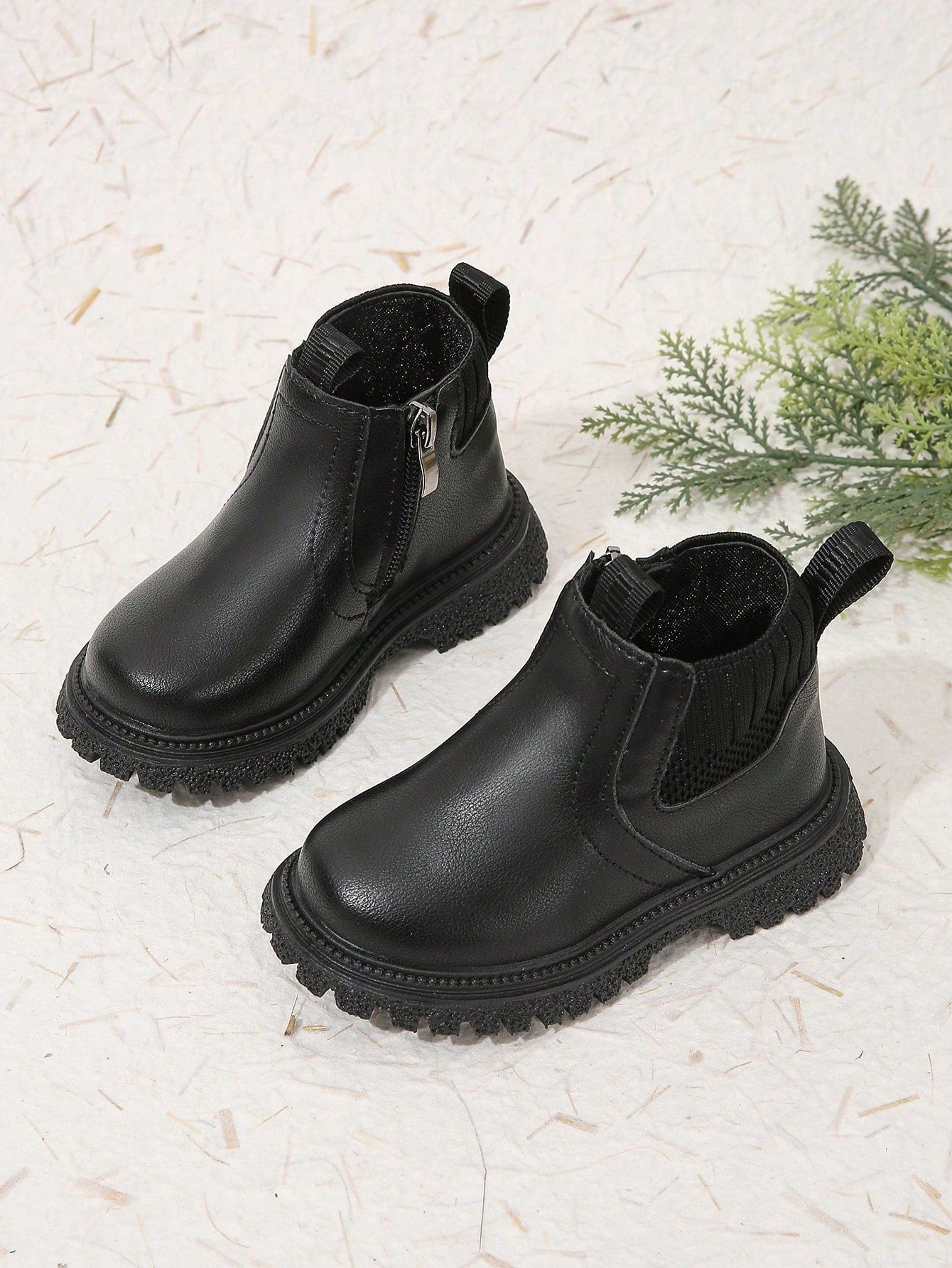 Children's Short Boots With Inner Lining, Waterproof, Slip Resistant, Side Zipper, For Autumn And Winter Season